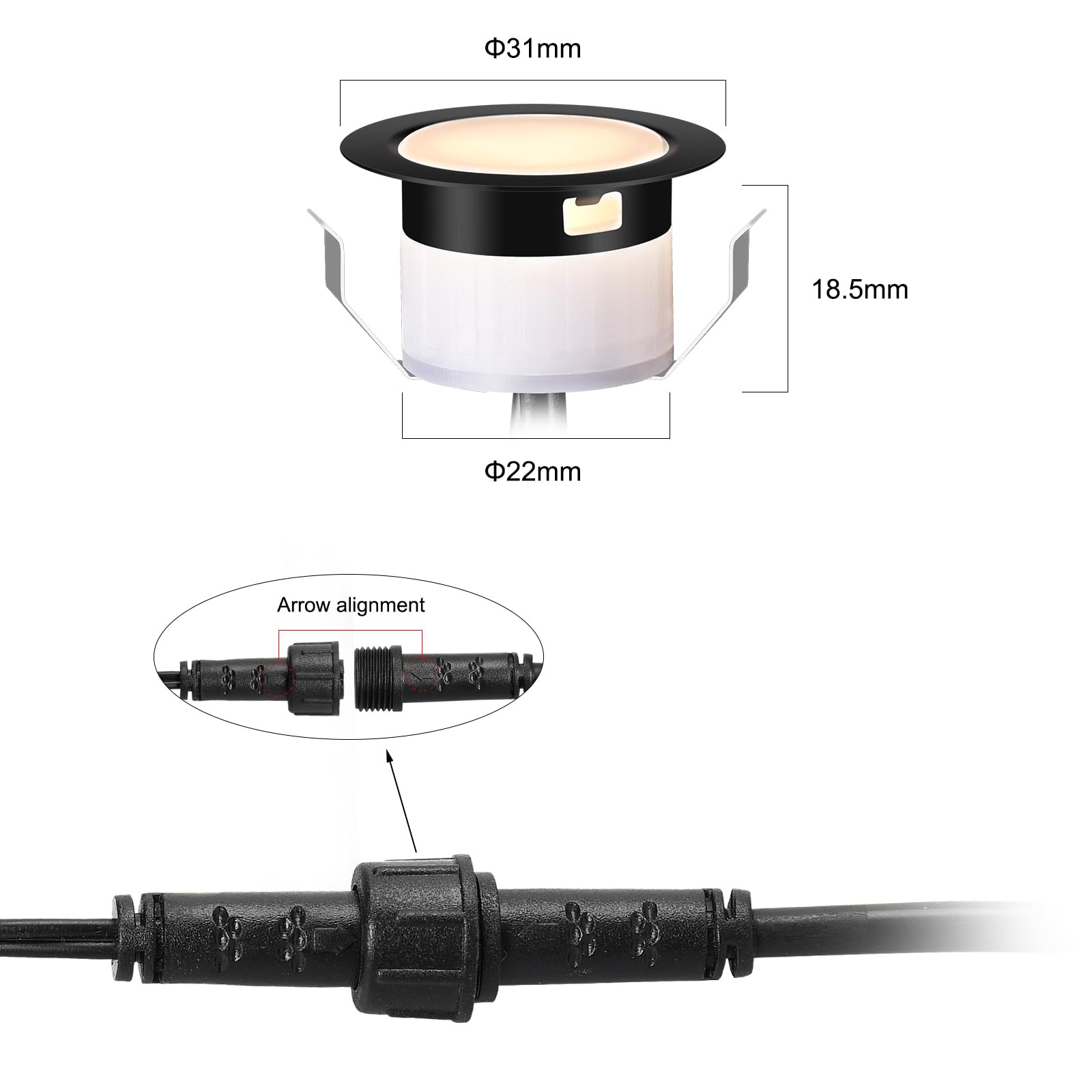 Geyueya Home Led Deck Light Kits Warm White, F1.22 Recessed Step Light 12 Pack With Black Protective Shell, Dc12V Low Voltage Le