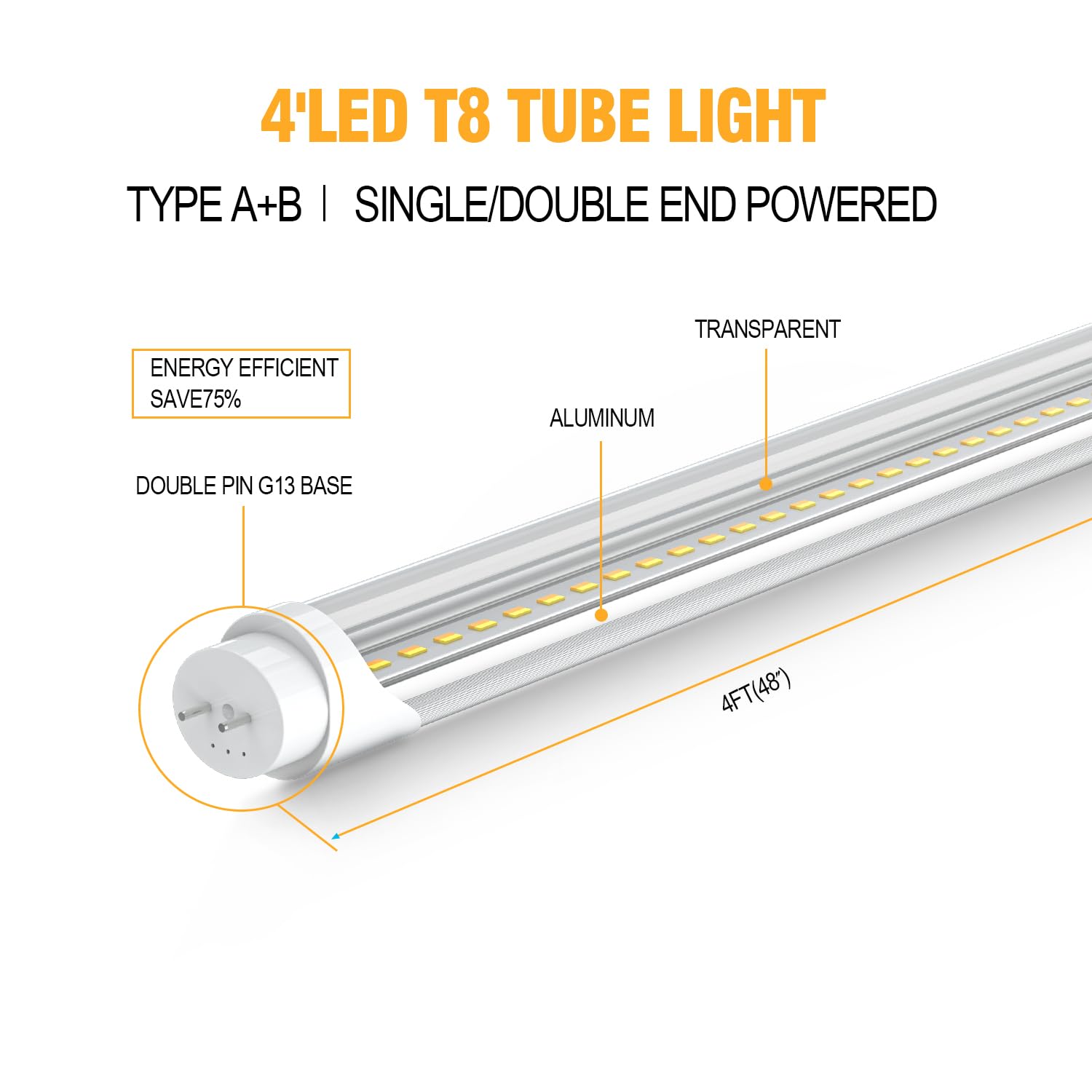 T8 Led Tube Light Bulbs 4 Foot, 5 Power(10W-24W)& 6Cct(3000K-6500K) All In 1,Plug & Play Or Ballast Bypass,T8 T12 4Ft Fluorescen