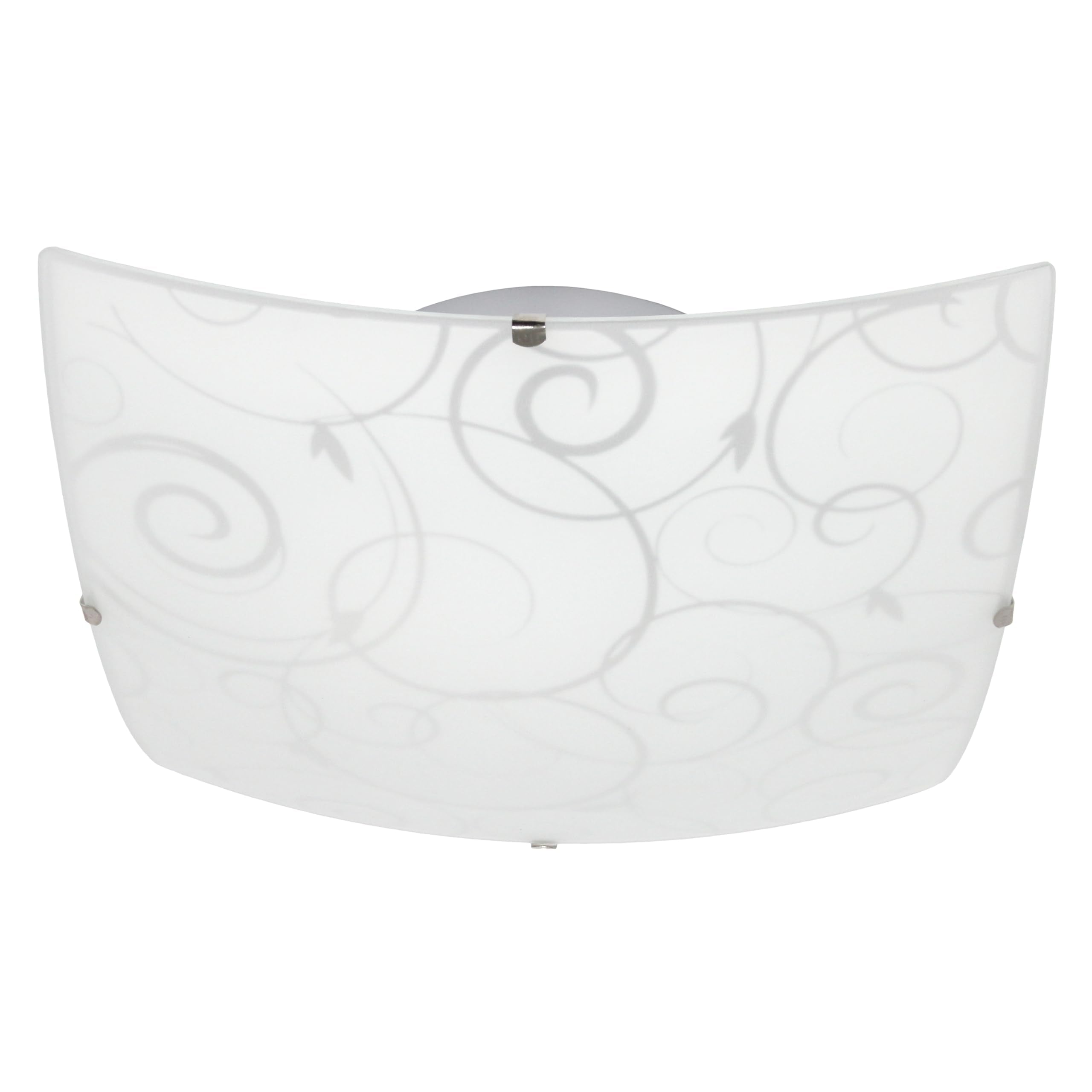 Simple Designs Fm3001-Wht Square Flushmount Ceiling Light, White Glass, 9.87X9.87X3.25 Inches, Scroll Swirl Design