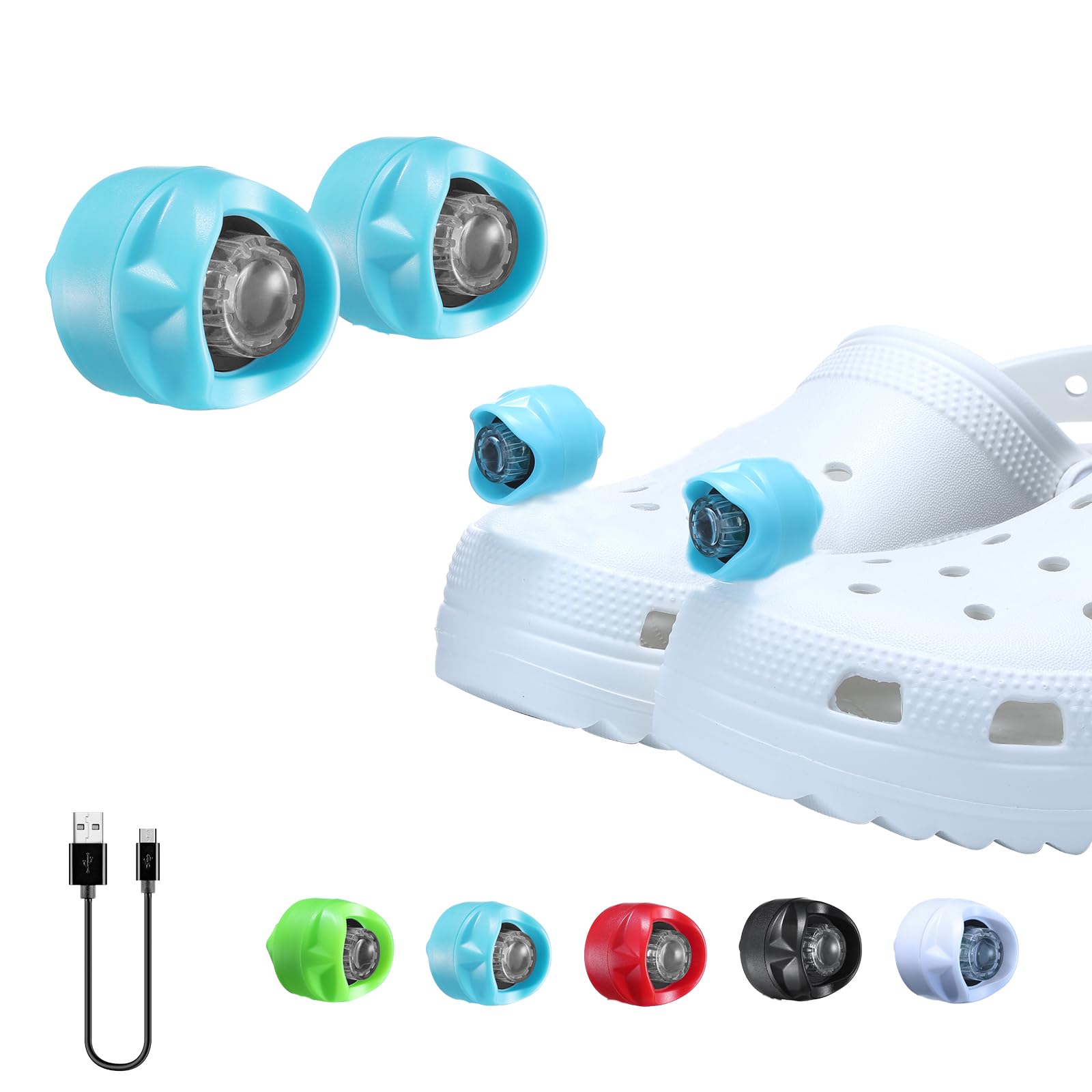 RAHAN Clip on Clog Headlights, 2 PCS LED Lights, IP65 Waterproof, Hands-Free Night Light, Blue, Model: Headlights-Blue
