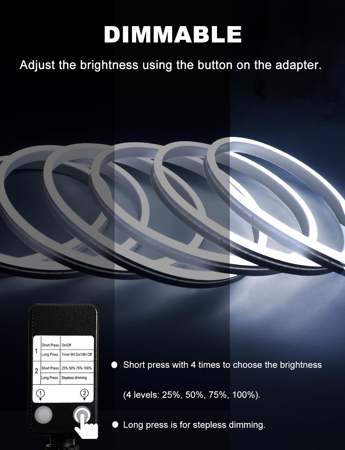 Echosari Neon Rope Lights 33Ft, 1200 Led Neon Rope Lights With Timer Dimmable Outdoor Neon Strip Lights Waterproof Flexible For