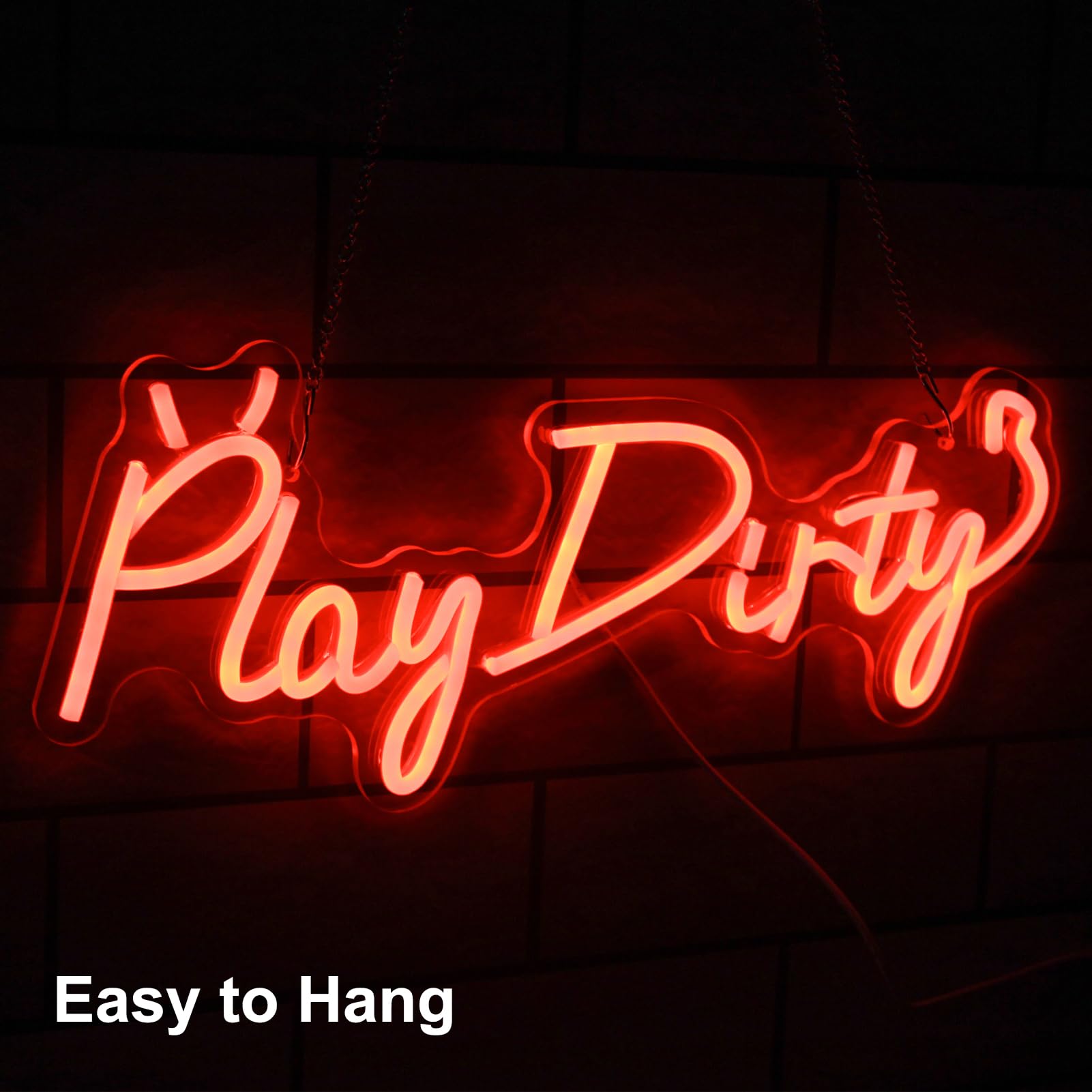 Kullneon LED Neon Sign - Play Dirty Devil Wall Decor, 16.9inx7in, Red Plastic, Dimmable for Bedroom, Bar, Party