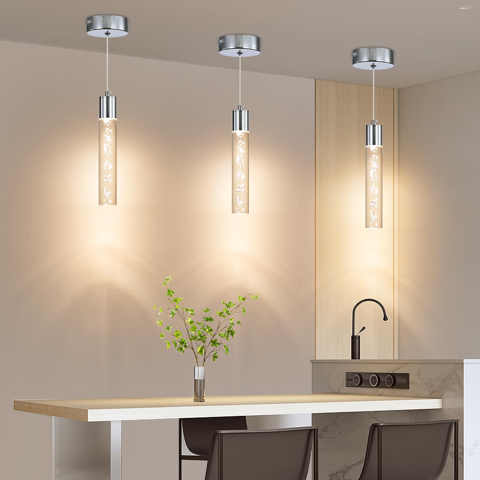 Daoseolo Modern LED Pendant Light, Chrome Bubble Fixture, 3 Color Options, Small Size, Ideal for Kitchen Island and Dining Room