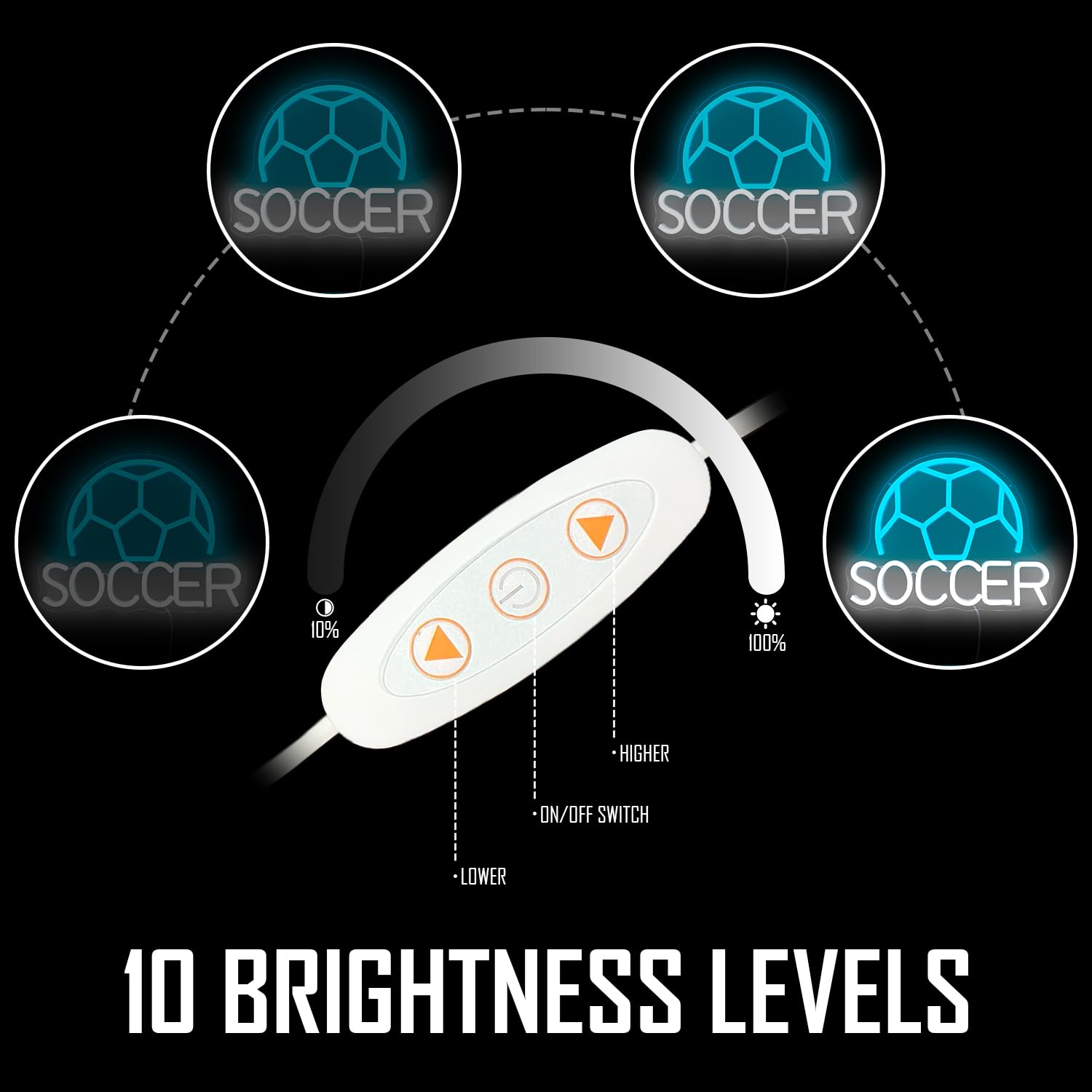 Soccer Neon Sign for Wall Decor Dimmable Soccer Word Led Neon Light Signs Neon Soccer Ball Sign Light Up Sign for Bedroom Birthd