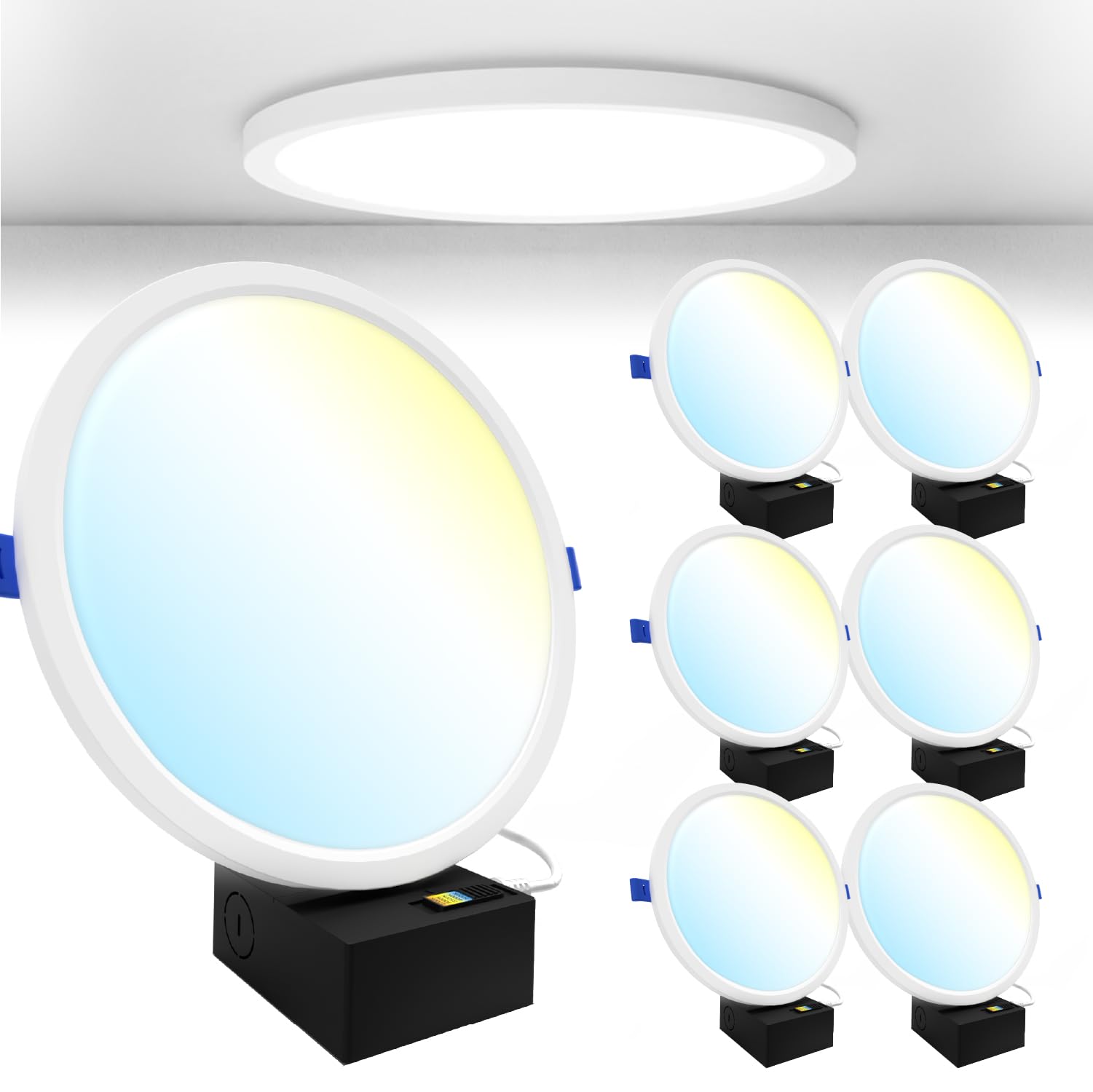 Sunco 6 Pack 8 Inch Canless Slim Recessed Lighting, Led Flush Mount Ceiling Light, Thin Round Flat Panel Fixture, 1800 Lm, 15W=1