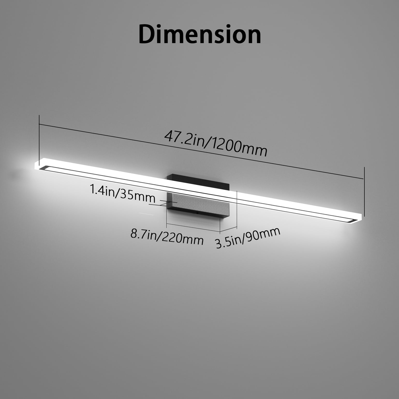 lundwa 48inch Black LED Bathroom Vanity Light Bar 40W Stainless Steel Modern Fixture JS6181