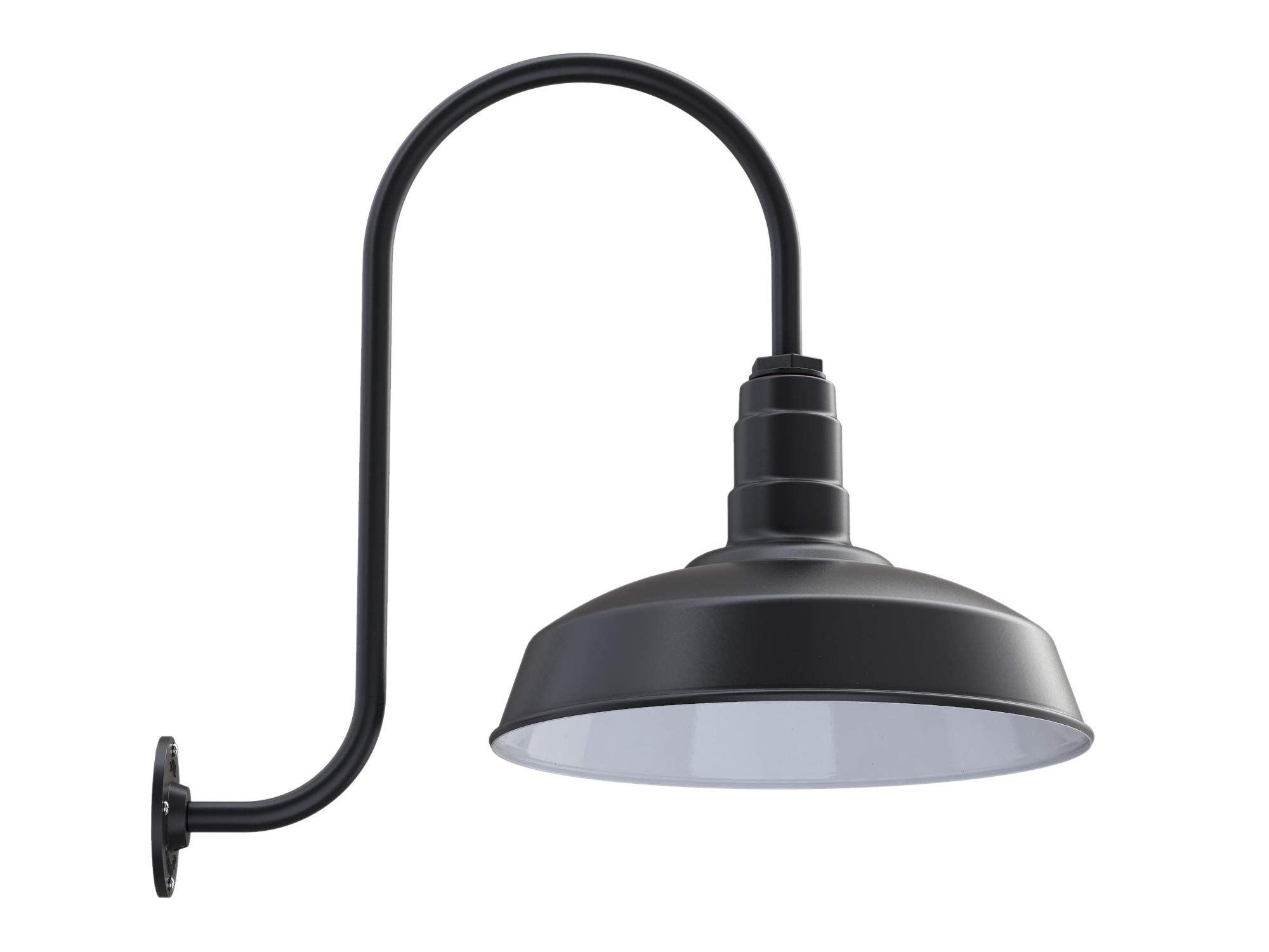 Steel Lighting Co. Gardena Barn Light - Outdoor Wall Mounted, 16in Dome, Dusk to Dawn, Matte Black, Upslope Gooseneck