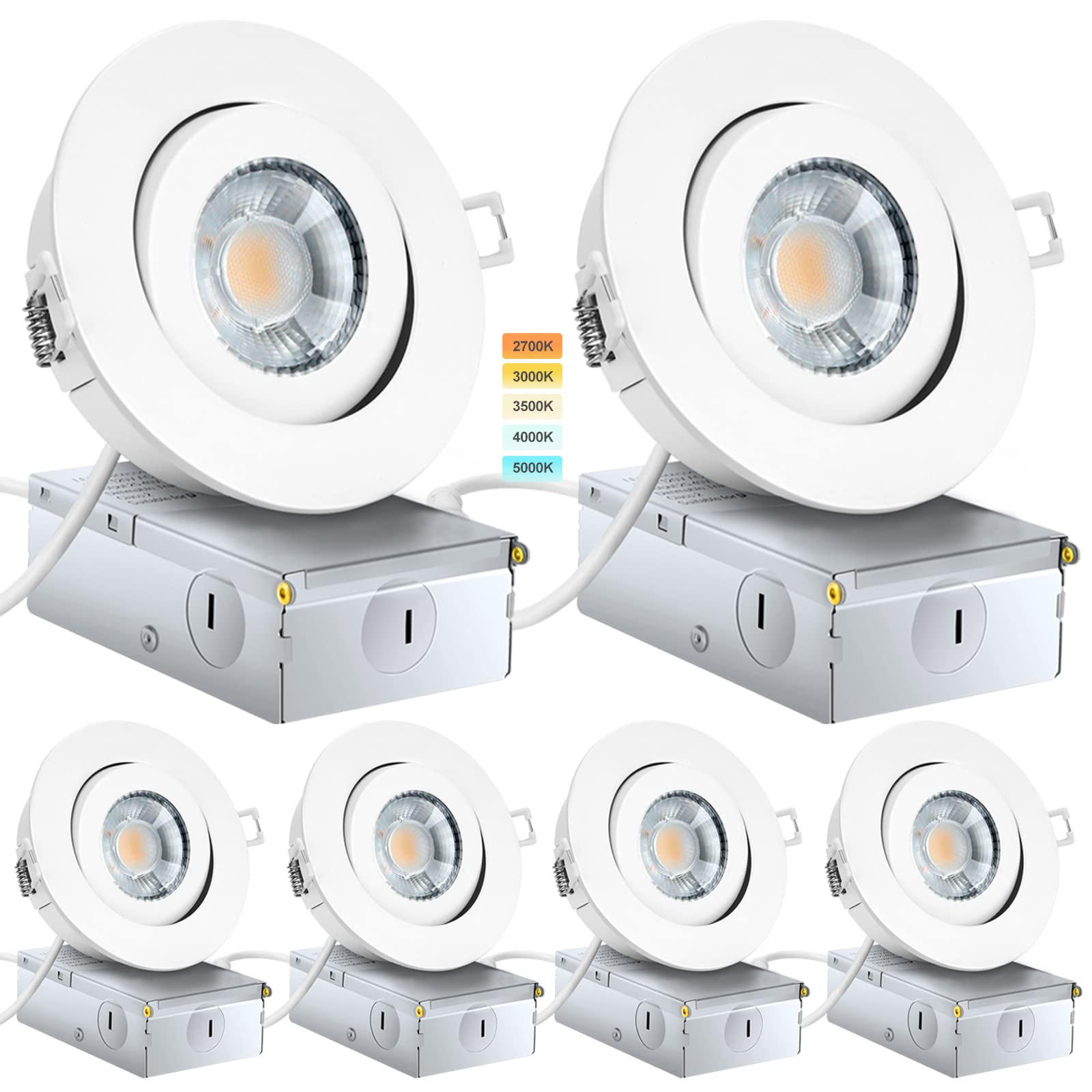 KnLnny Ware Recessed Lighting 9W 750LM Dimmable LED Recessed Ceiling Light with Junction Box,Adjustable Eyeball Gimbal, Air Tigh