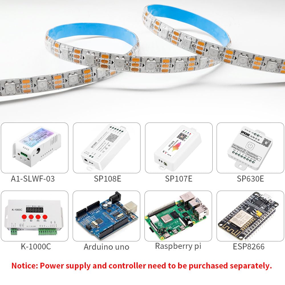 Loamlin Ws2812B Rgb Led Strip 16.4Ft 300 Leds Ip65 Waterproof White Pcb Fpcb