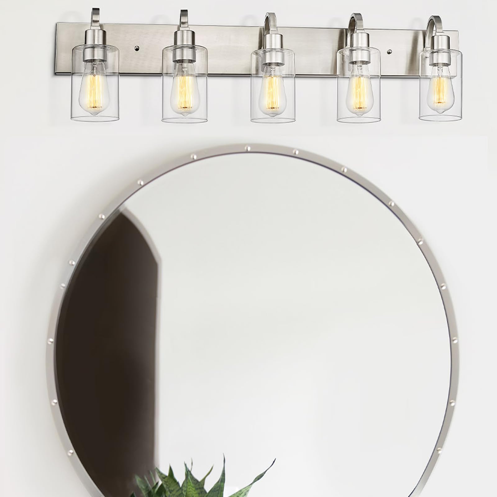 Emliviar 5-Light Brushed Nickel Bathroom Vanity Light Fixture With Clear Glass, 37"
