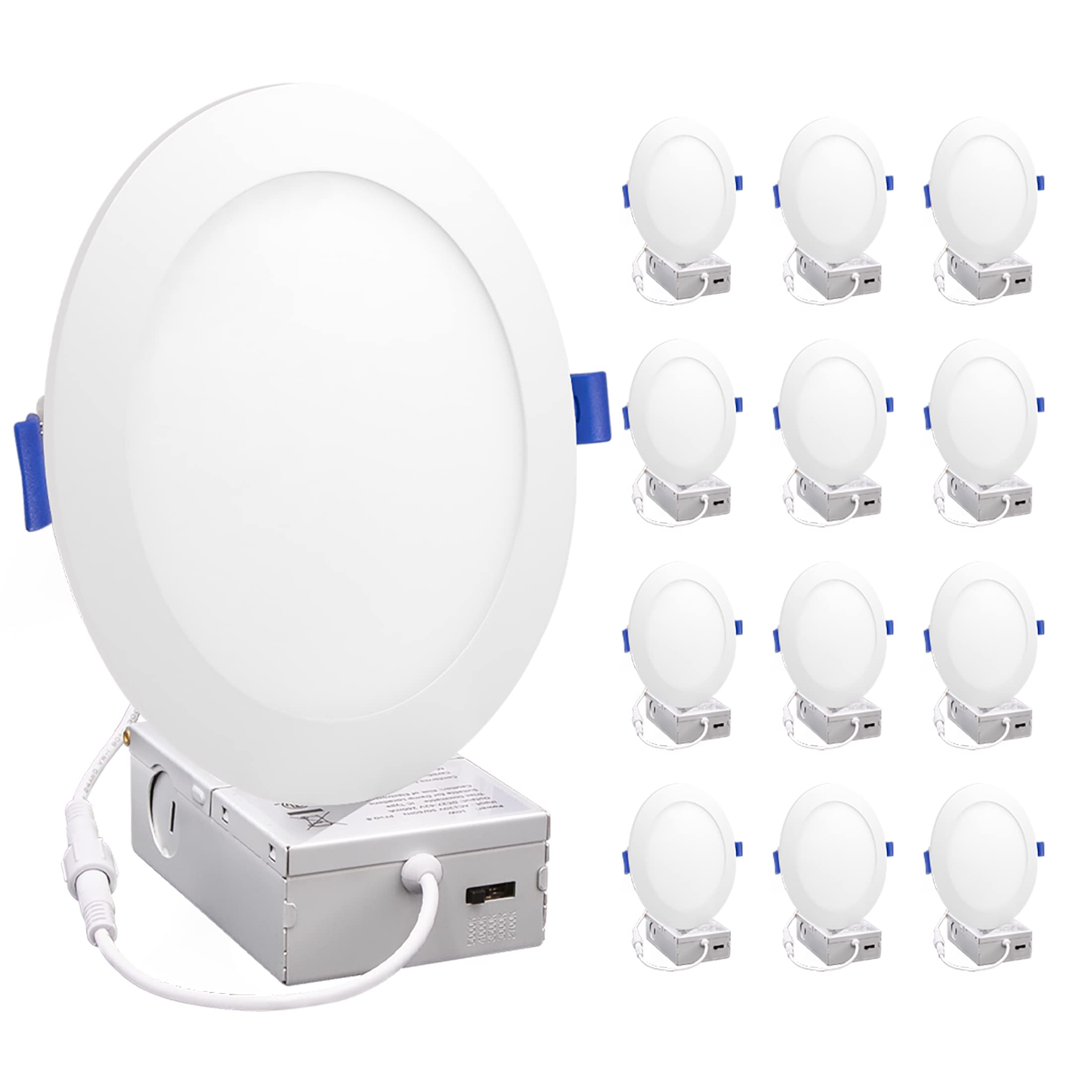 Maxxima 12 Pack 6    5 CCT Ultra-Thin Recessed LED Downlight, 1050 Lumens, Color Selectable 2700K-5000K (2700K/3000K/3500K/4000K