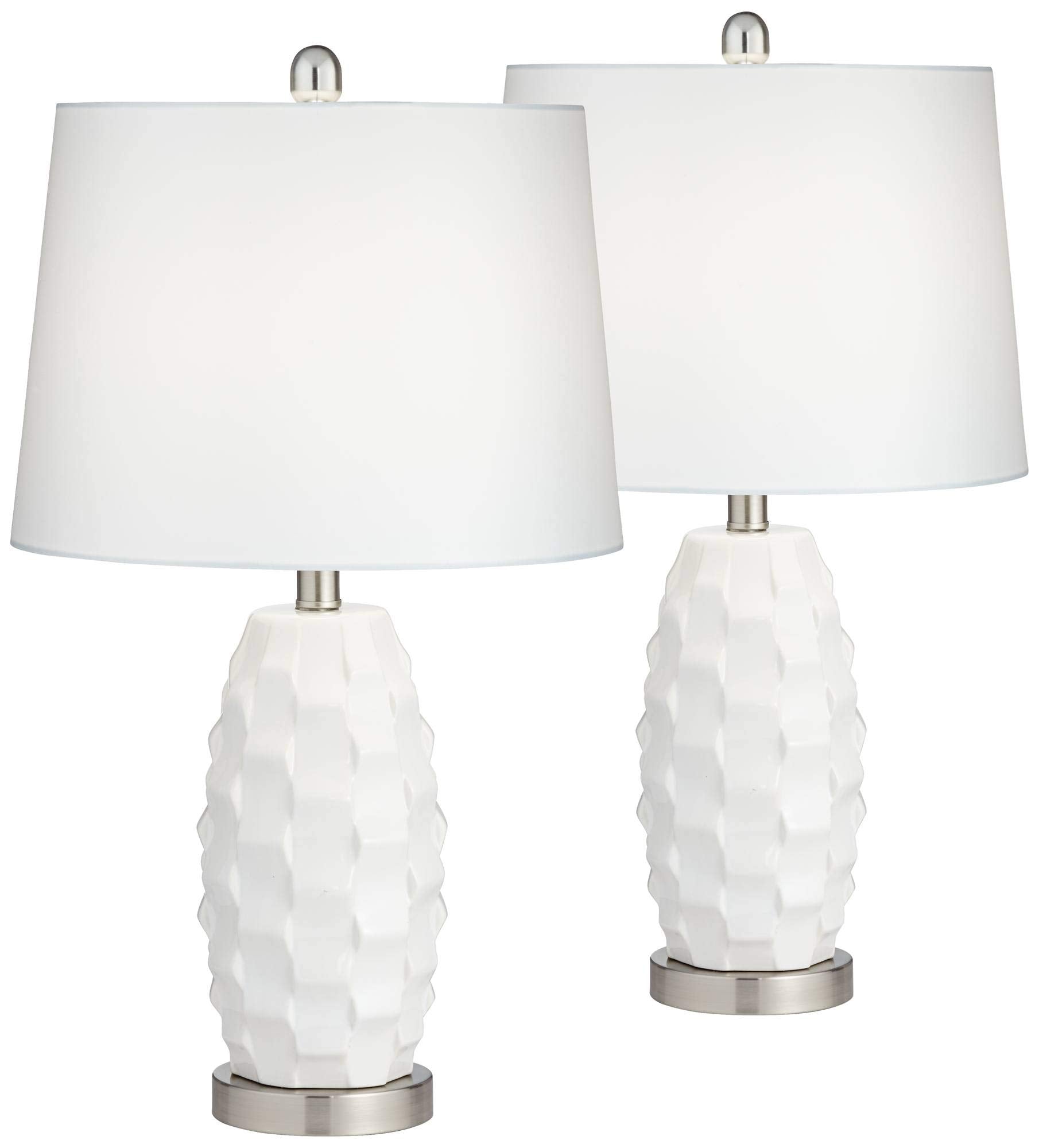 360 Lighting Accent Table Lamps Set of 2, 24.5in High, White Ceramic with Hardback Shade, Model 79G37