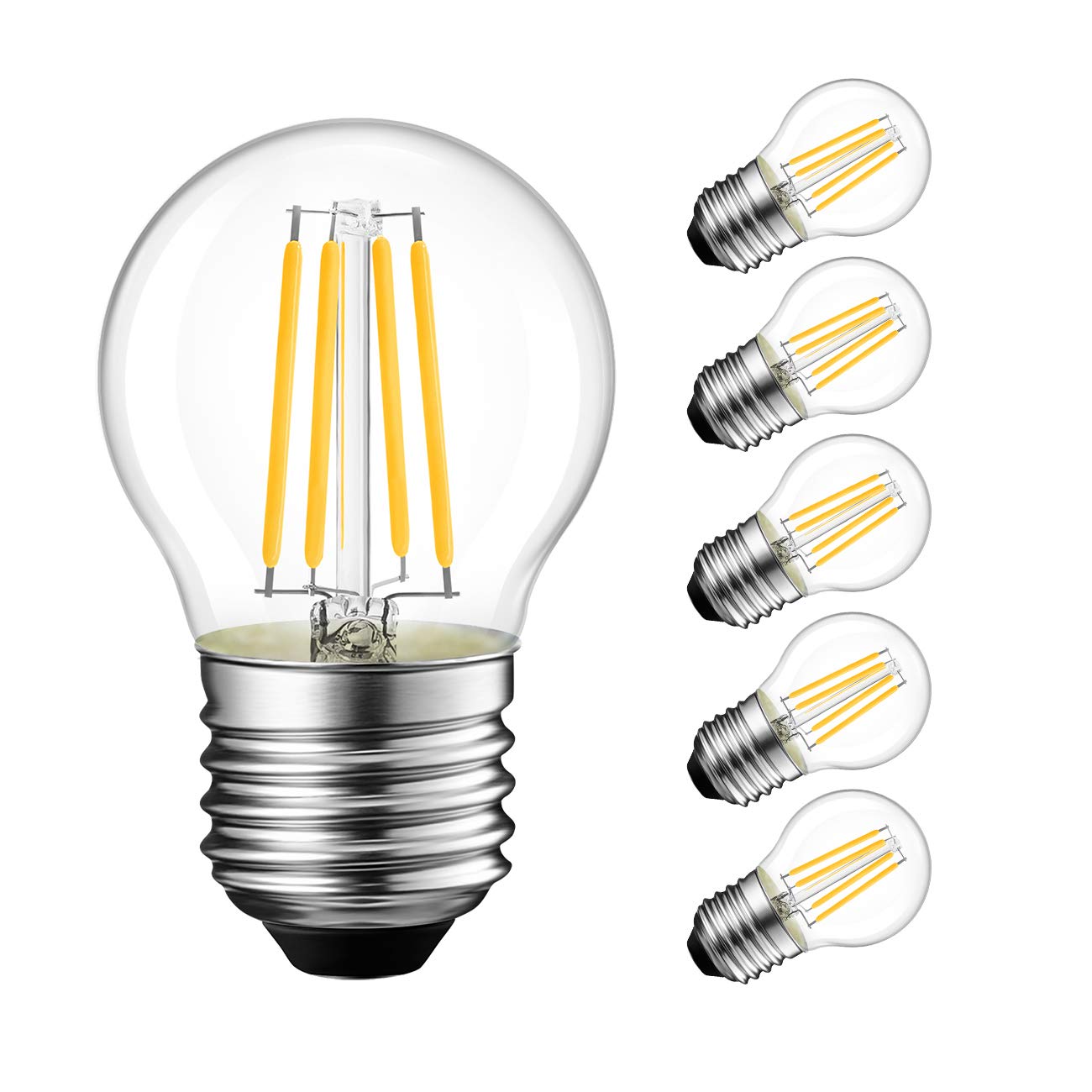 Lvwit G14 Led Filament Globe Bulb, Dimmable 2700K Warm White, E26 Screw Base, Glass, 6-Pack, Ul-Listed, 4W Transparent