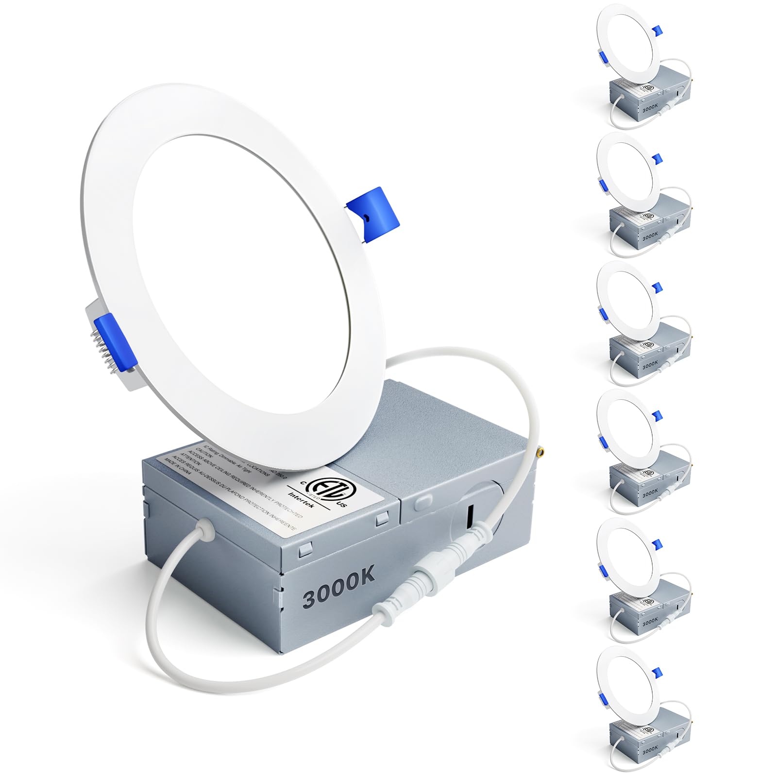 Ensenior 6 Pack 4 Inch LED Recessed Light, Dimmable, 5000K Daylight, 750LM High Brightness, 9W 120V, Damp Rated, Ultra-Thin Canl