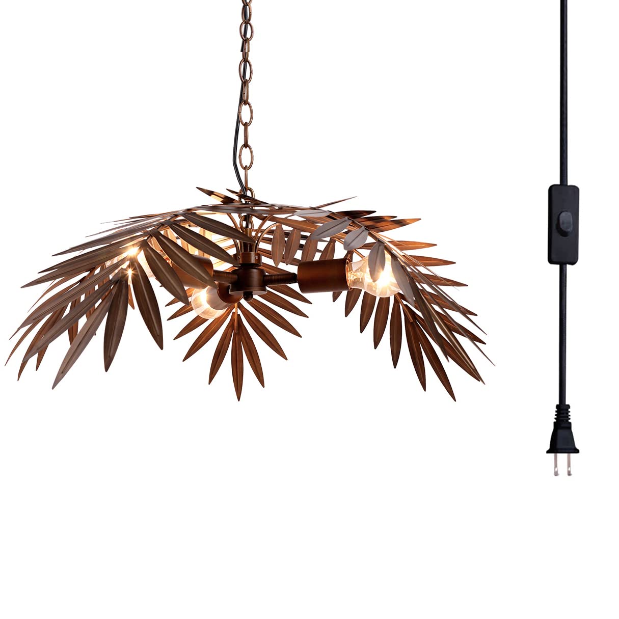 Newrays Vintage Ceiling Light Fixture, Tropical Coconut Leaves, Metal, Model CYZS, Rustic Design for Living Room, Dining Room, Bedroom