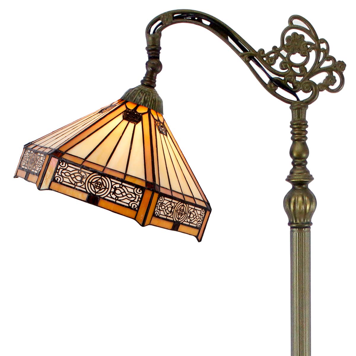 WERFACTORY Tiffany Lamp Shade Replacement, 12"x10"x6", Yellow Hexagon Stained Glass, 1-5/8" Fitter, for Arched Floor & Pendant Lamps