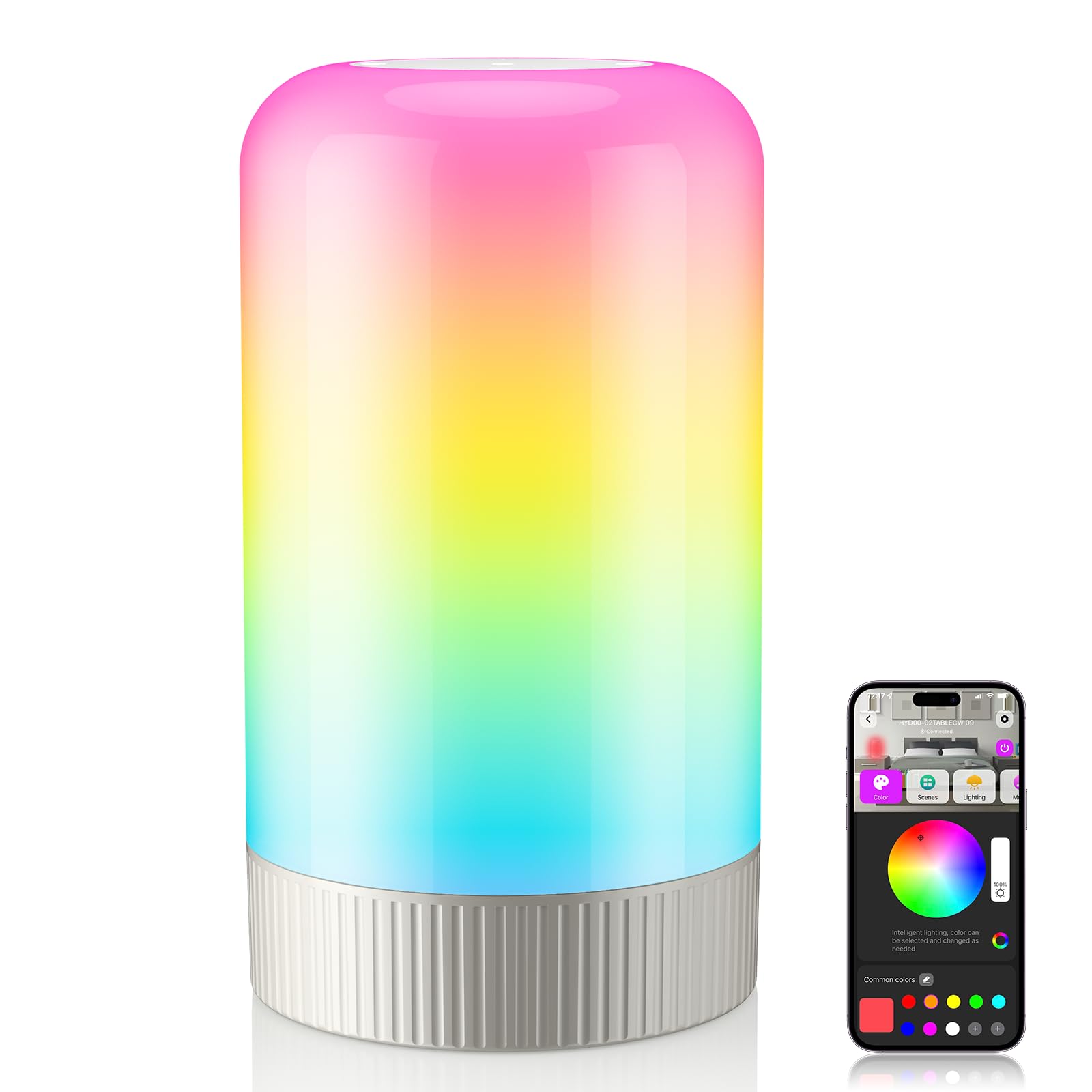 RGBICWW Smart Table Lamp, Touch Bedside Lamp with App Control, LED Desk Lamp with Music Sync, 30+ Scenes & 16M Colors, Color Cha