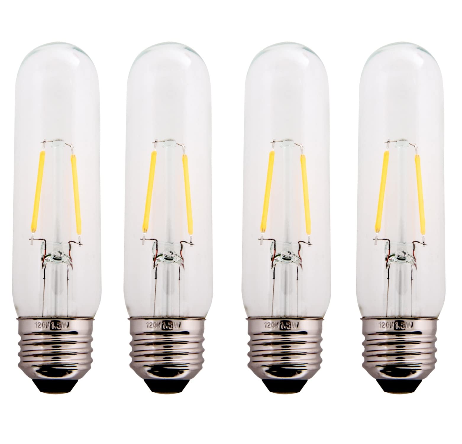 Creative Hobbies Clear 1.5W Led T10 Tubular Light Bulb - Nickel Plated E26 Medium Base (25 Watt Equivalent) | 4 Pack