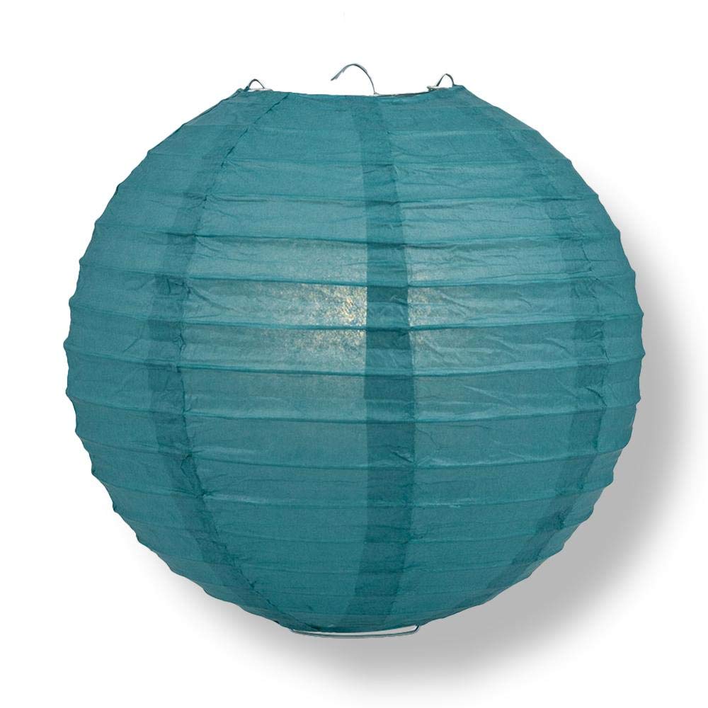 Quasimoon 20 Inch Round Paper Lantern, Tahiti Teal, Even Ribbing, Hanging Decoration
