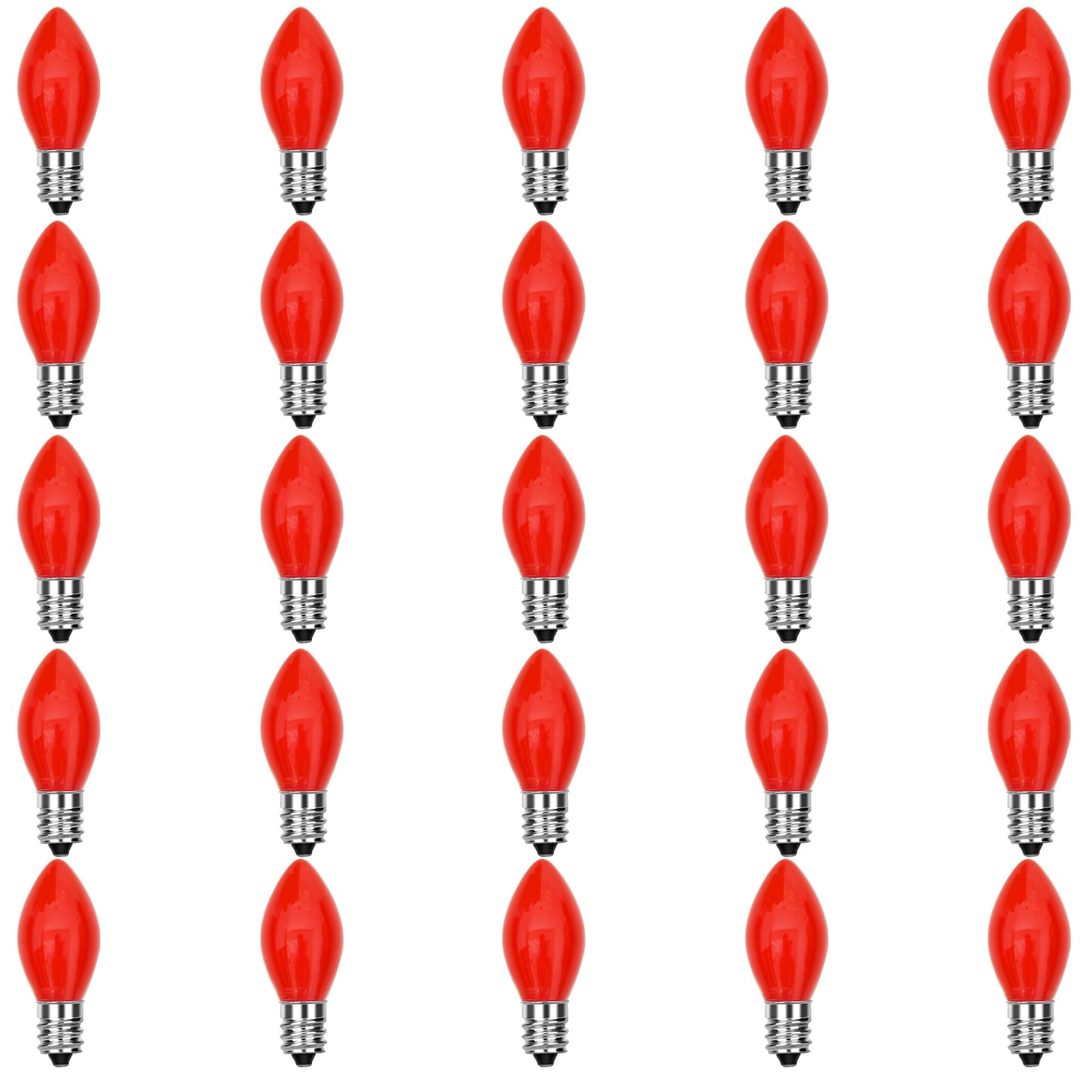 Oviejo C7 Christmas Light Bulbs, 25 Pack C7 Red Replacement Bulbs 0.6W Night Light Bulbs Vintage Led Replacement Bulbs, C7/E12 C