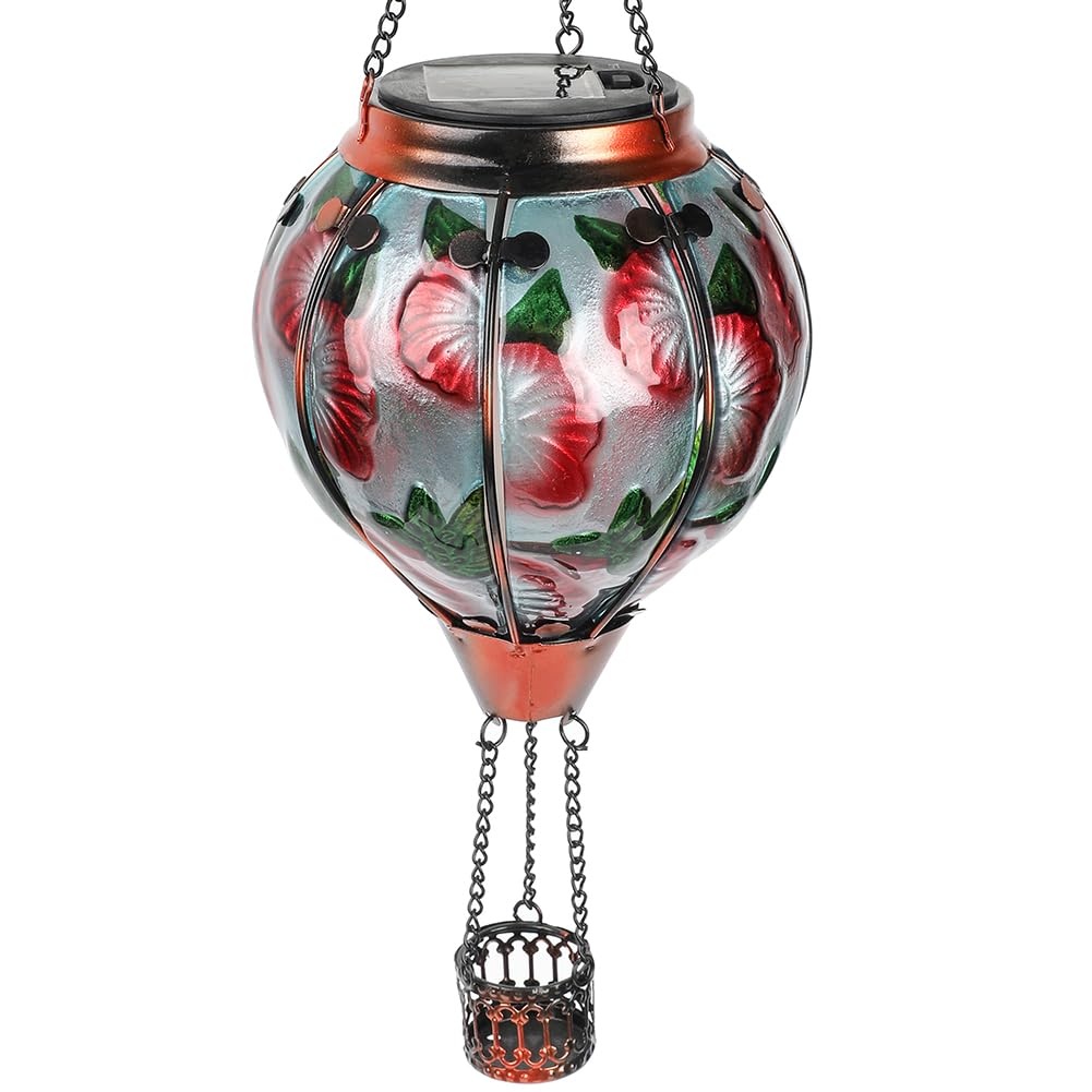 teyigarden Hot Air Balloon Solar Lantern, Glass, 18in H, Waterproof, Hummingbird-Red, Model SL-6069082023