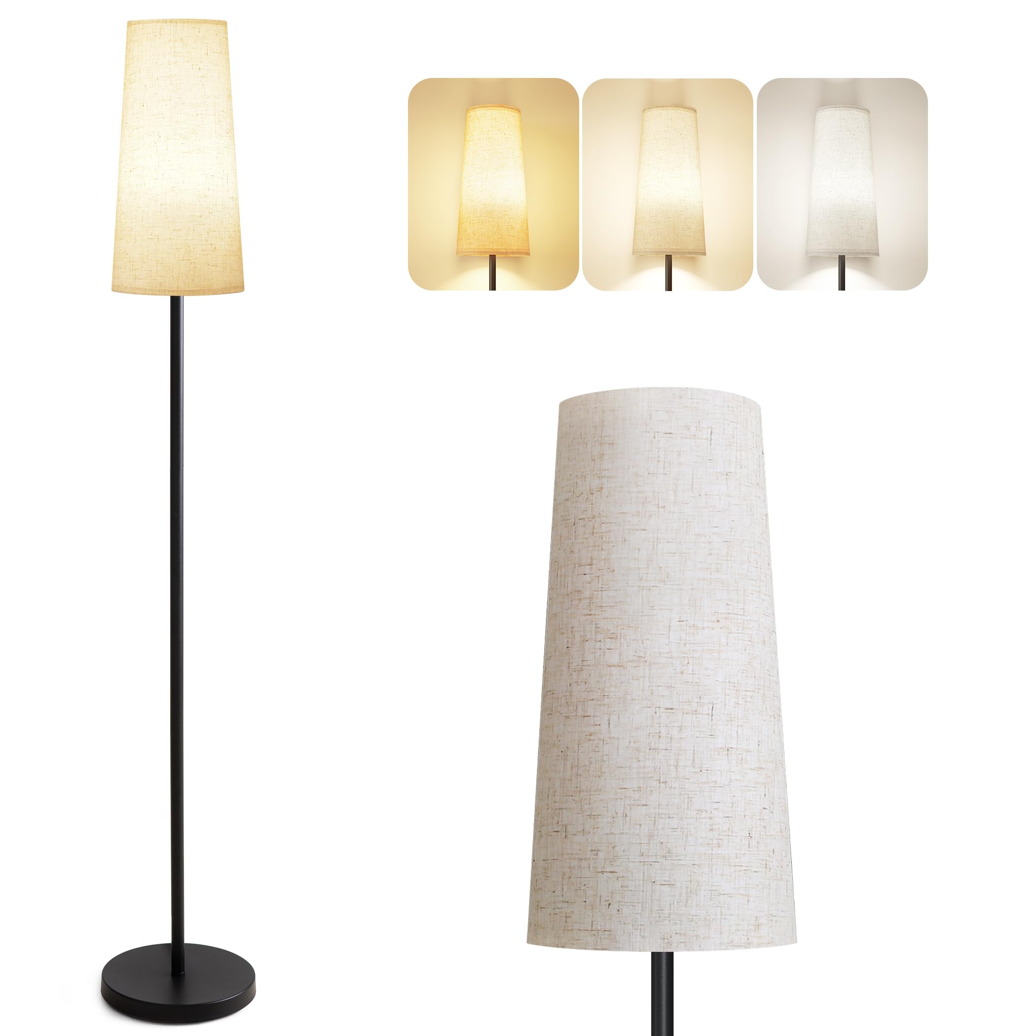 SUNMORY Floor Lamp with LED Bulb, 3 Color Temperatures, Iron, Beige Lampshade, Tall Standing Light for Living Room/Bedroom/Office