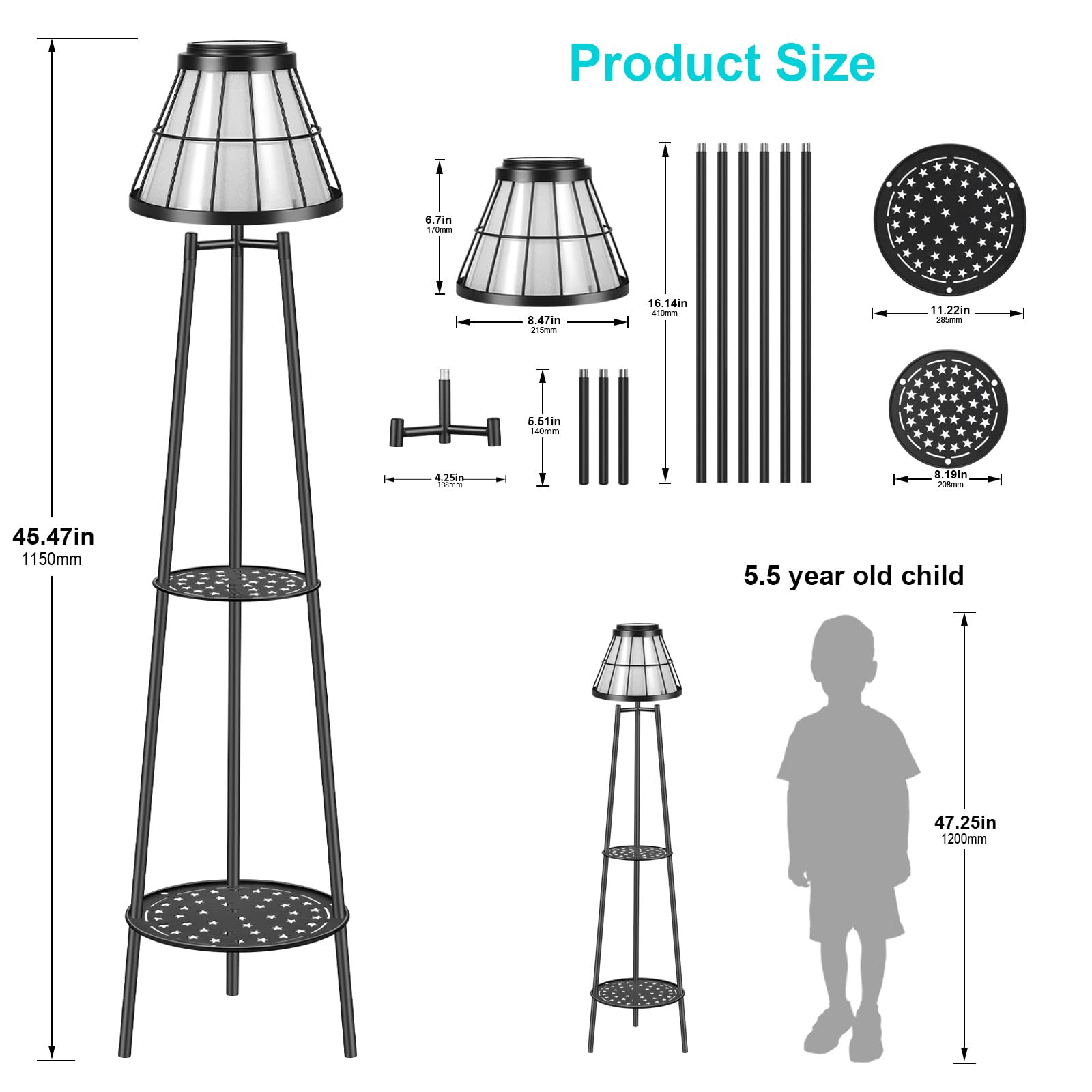 2 Pack Solar Lights Outdoor With Plant Stands, Solar Floor Lamp Metal Tripod Patio Lights For Garden Yard Pathway Driveway Front