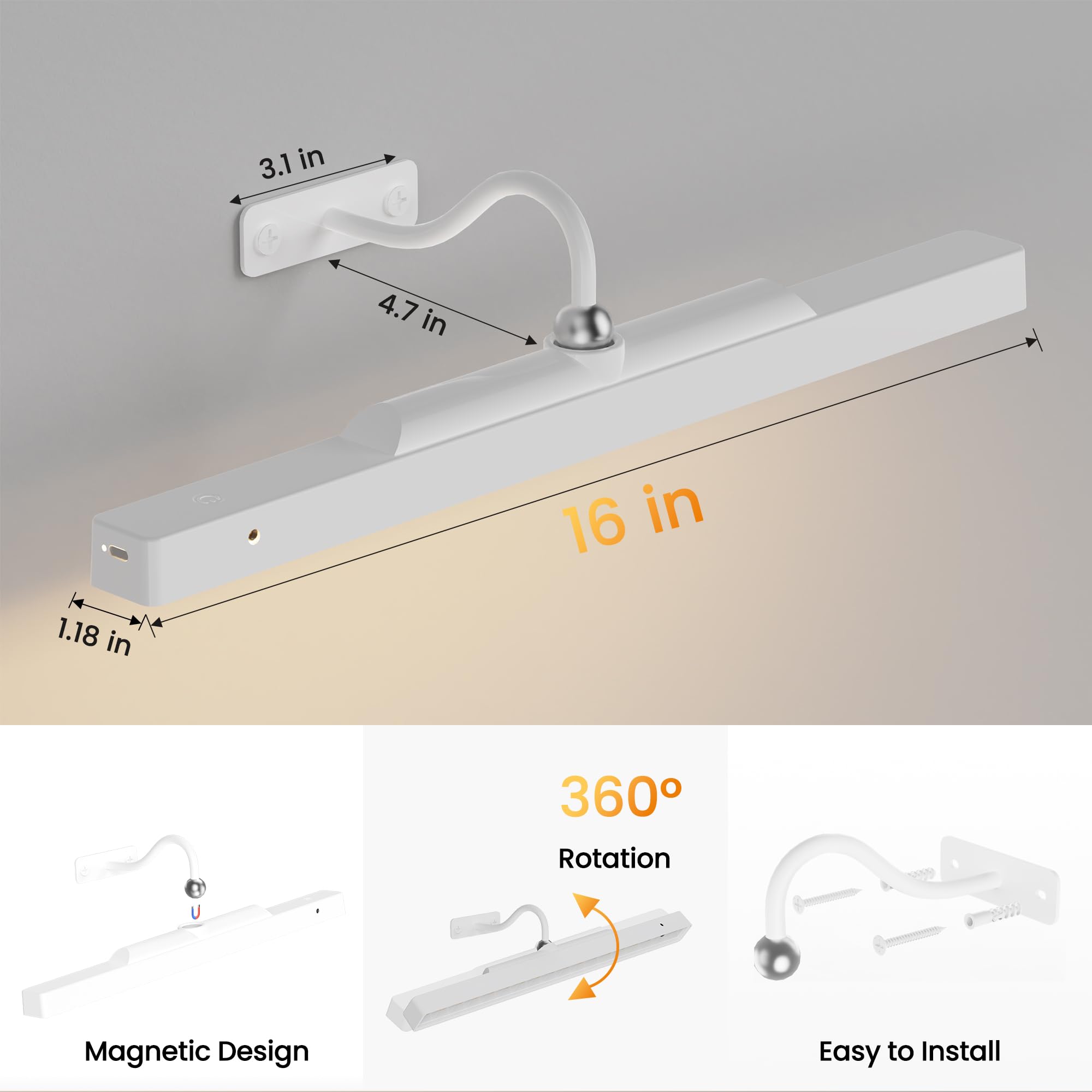 Craftersmark Cordless Picture Lights - 350LM Dimmable, Wireless Remote, 2 Pack, White, Rechargeable Battery for Art & Photos