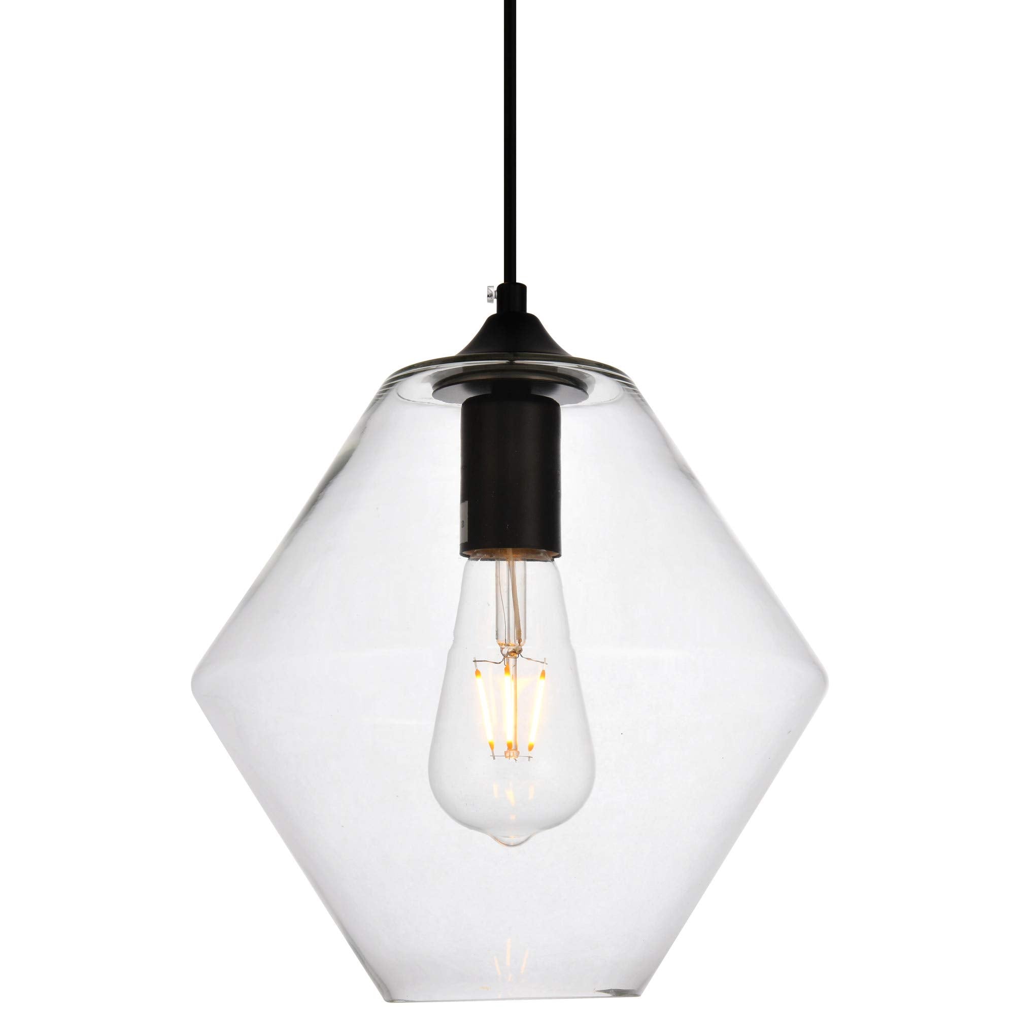 Elegant Lighting Placido Collection 1 Light Pendant Lamp in Black and Clear Finish