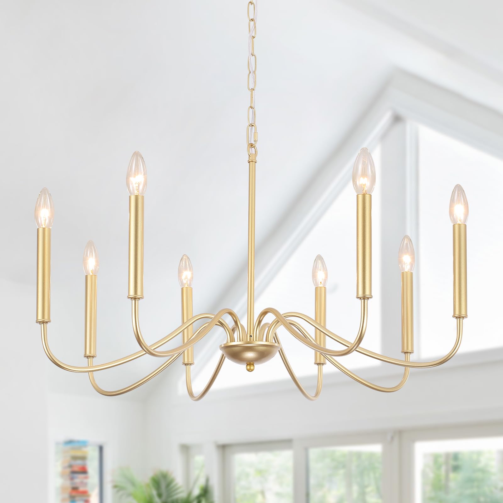 Generies Antique Gold Farmhouse Chandelier, 8 Light Rustic Lighting Fixture Modern Industrial Candle Ceiling Light for Dining Ro