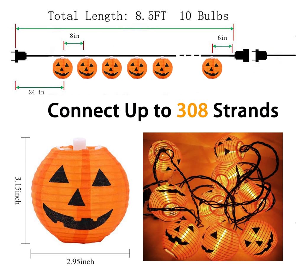 Pallerina Pumpkin Lantern 8.5Ft Pumpkin String Lights With 10 Pumpkin Lights, Halloween Lantern For Holiday Decorations, Jack O Lanterns String Lights For Party Outdoor Indoor Doors Christmas Decors