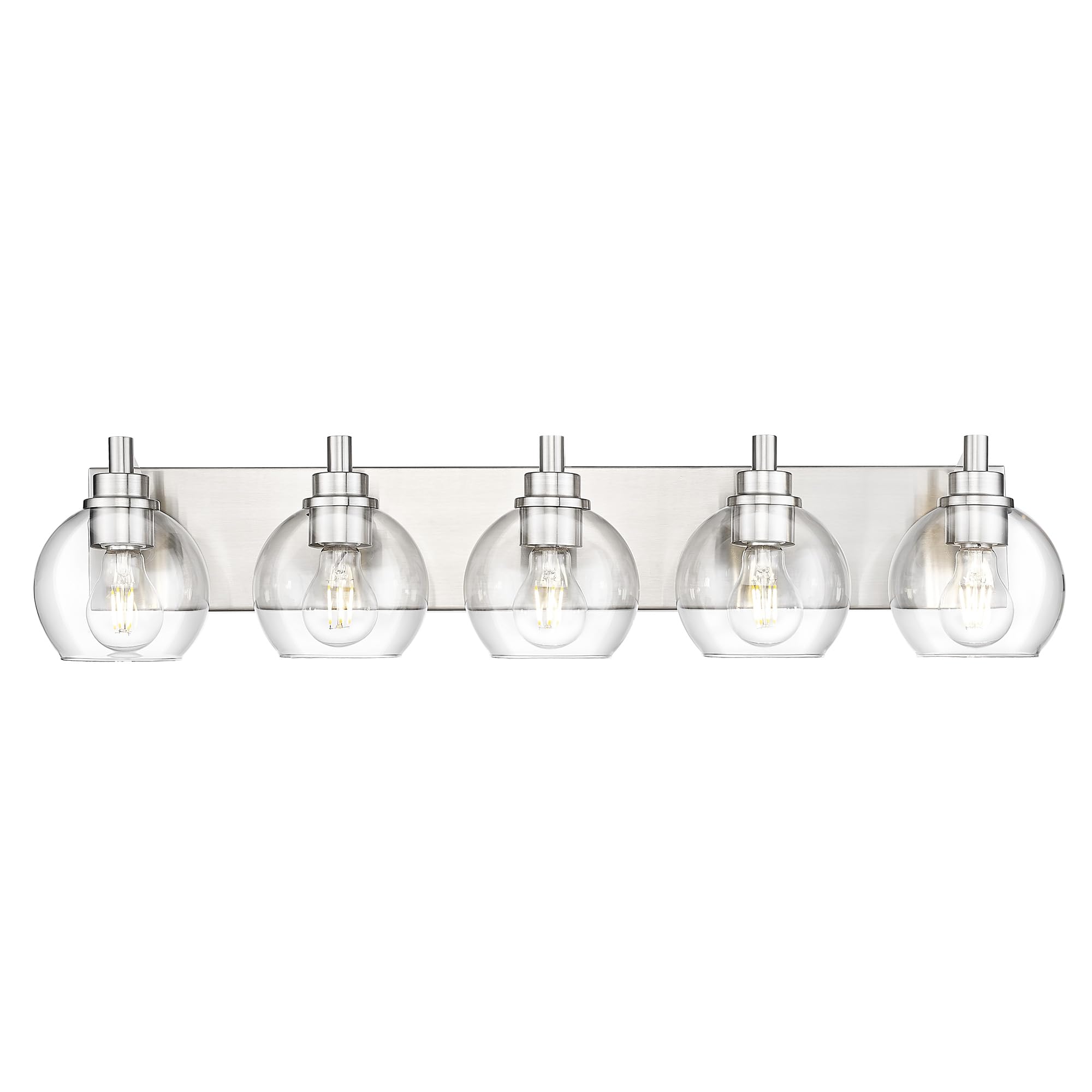 Metwet Bathroom Light Fixtures  5 Light Brushed Nickel Vanity Light  32 Inch Modern Wall Sconces With Globe Clear Glass Shade  Vanity Lighting Fixtures Over Mirror  Vl195-Bn-Cl-5