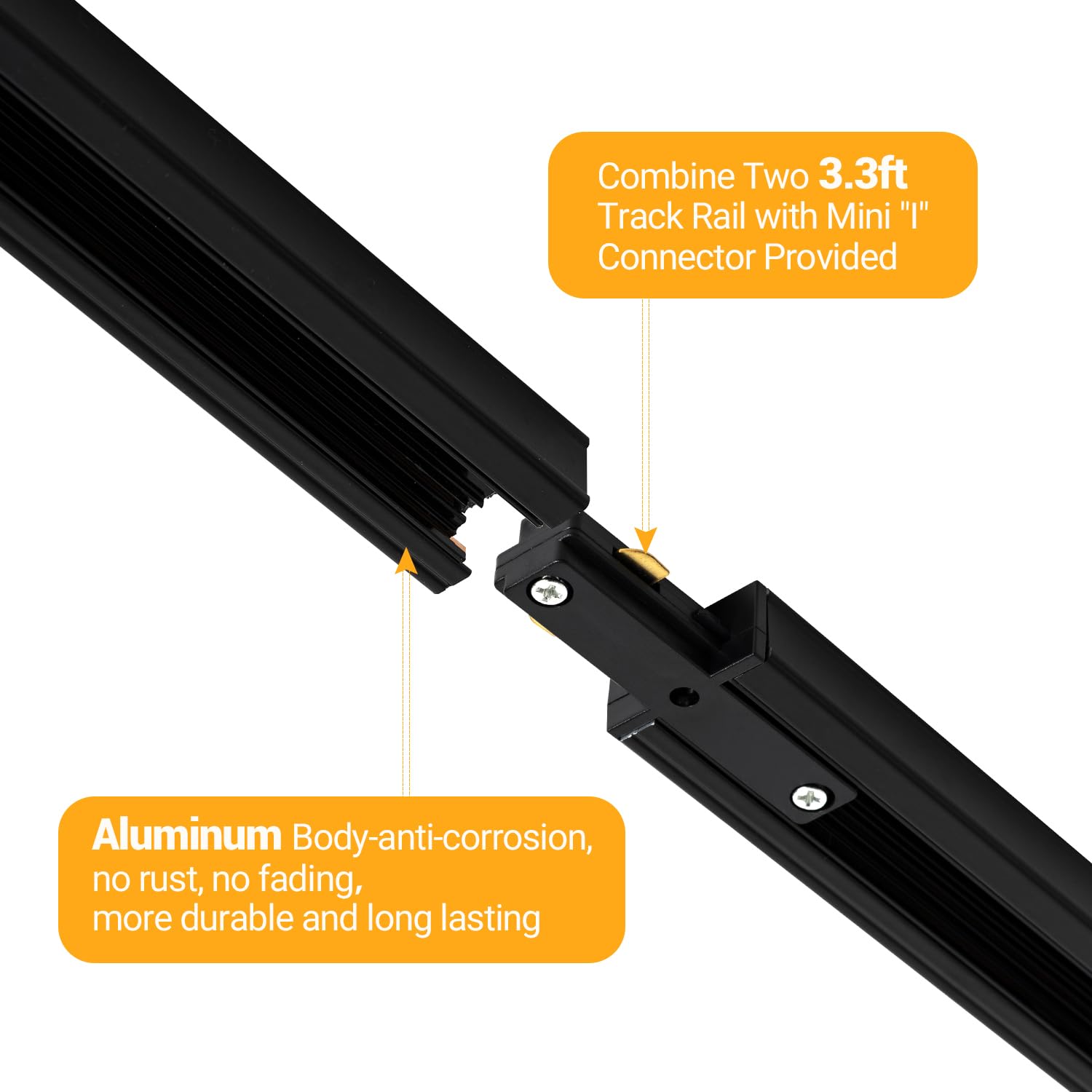 Vanoopee 6.6Ft H Track Lighting Rails Kit - Black Aluminum With End Caps & Live End Feed Connector