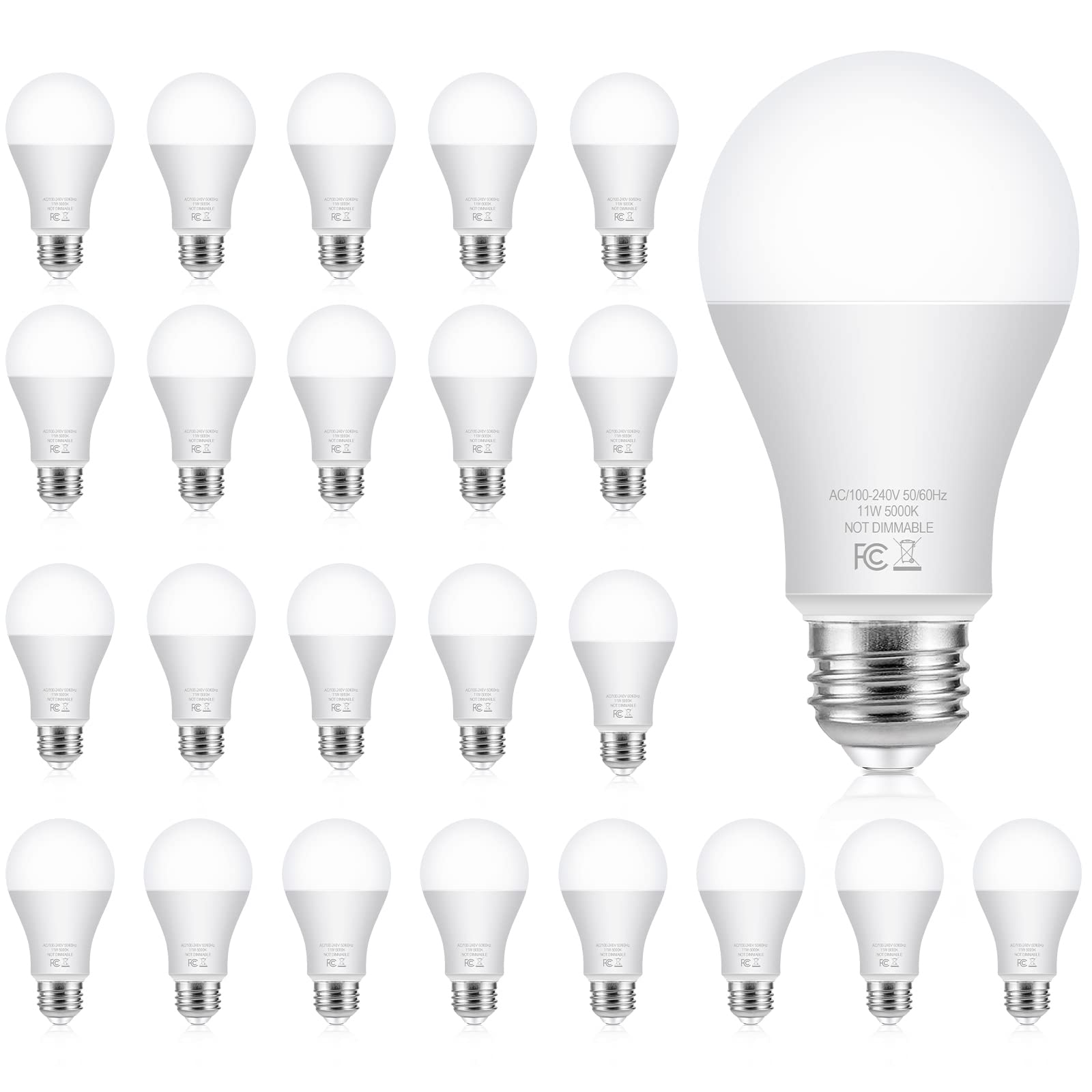 24-Pack Led Light Bulbs 100 Watt Equivalent A19 Daylight White 5000K, No Flicker Standard E26 Edison Medium Screw Base Bulbs, 11