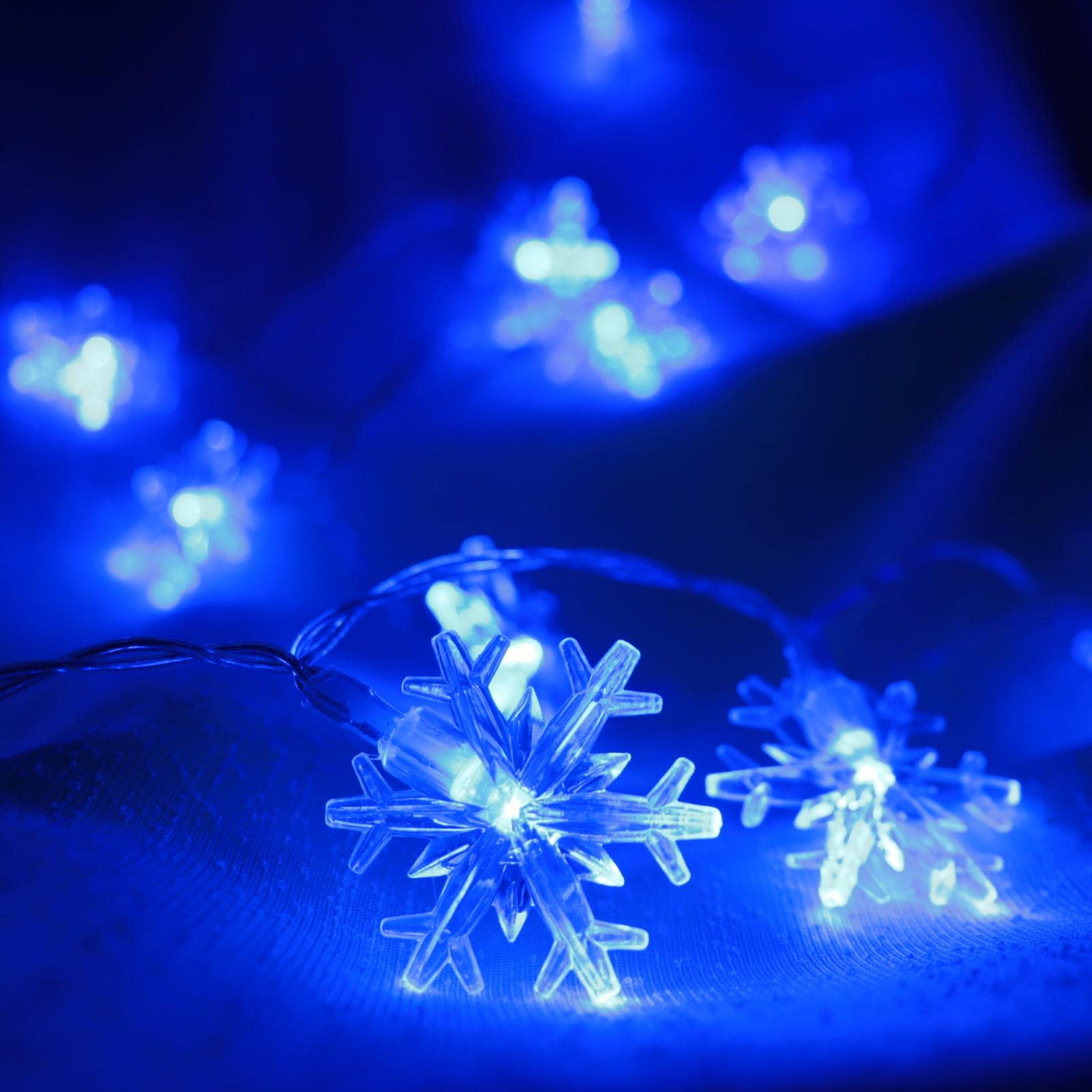 Zimati Blue Snowflake Fairy Lights - 20 FT, 40 LED, Battery Operated, Waterproof, 8 Modes, Model ZM003, Indoor/Outdoor Xmas Decor