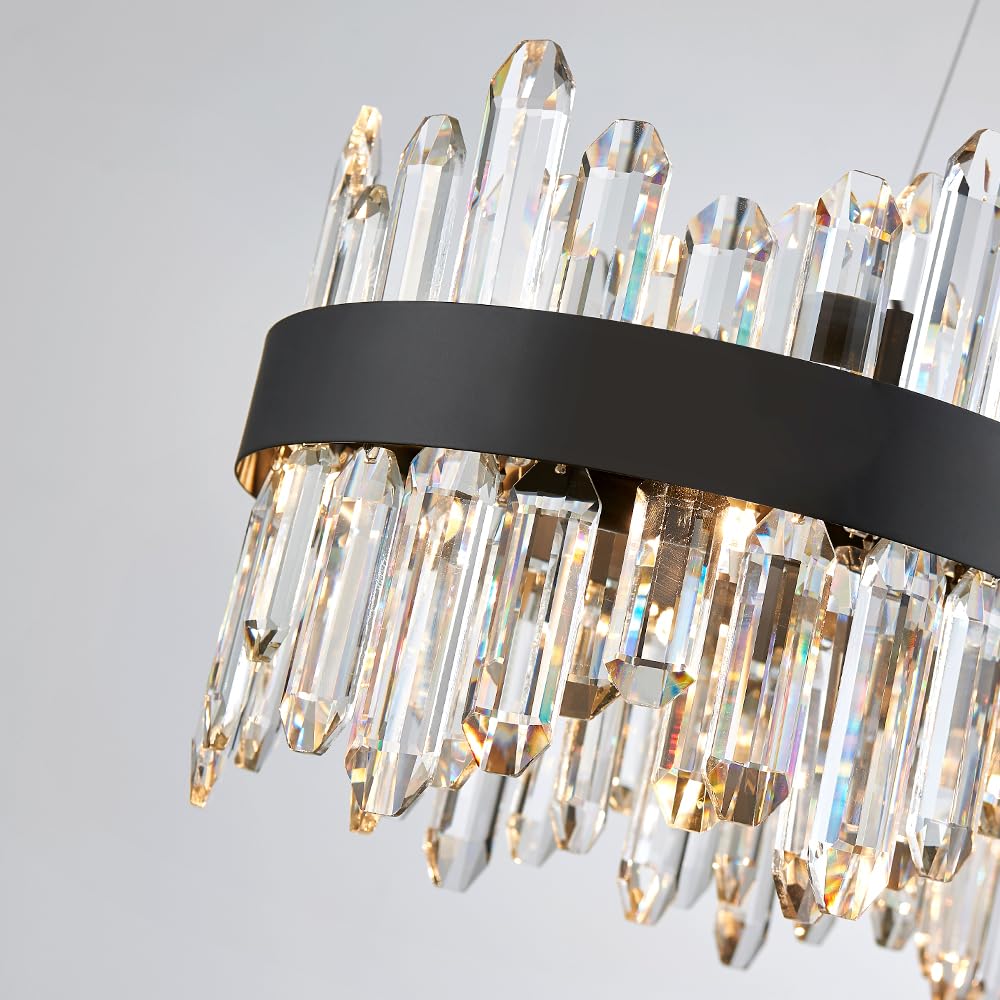 Lizztree Black Oval Crystal Chandelier L35.4 Inch, 20-Lights Chandeliers Modern Crystal Chandelier Pendant Light Fixture G9 Ligh