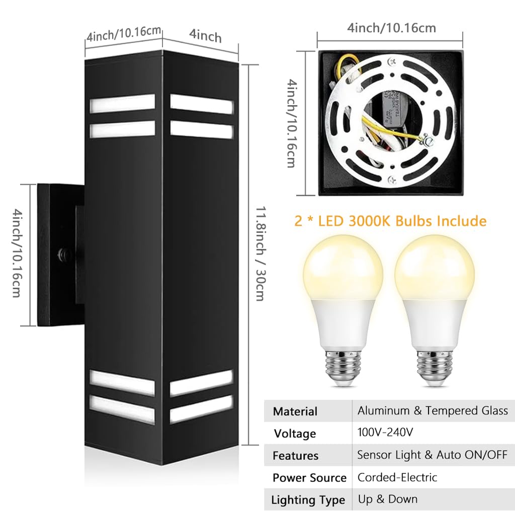 Shimr Outdoor Lights For House With Dusk To Dawn Photocell Sensor, Exterior Light Fixture Wall Mount Etl Listed, Waterproof Outdoor Wall Sconce For Patio Porch Garage, 2 Pack