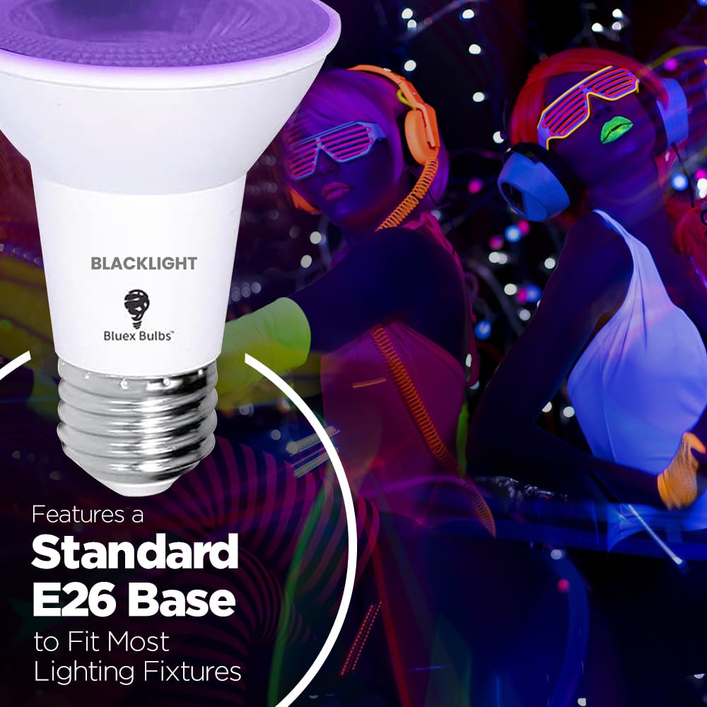 4 Pack Par20 Led Black Light Bulb, 10W (100Watt Equivalent) E26 Blacklight Bulb Level 385-400Nm, Body Paint, Glow In The Dark Pa