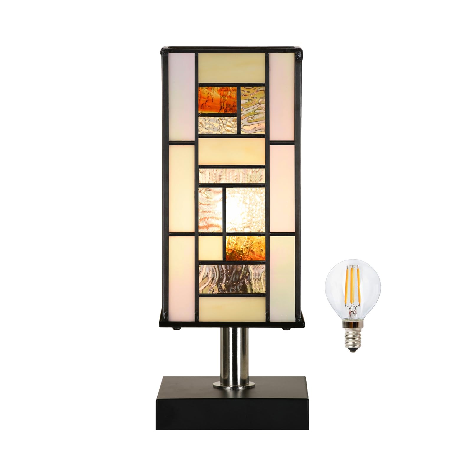 HomeBeauty TL0013 Small Retangular Tiffany Lamp Stained Glass Uplight Table Lamp, Mission Style Geometric Desk Nightstand Lamp f