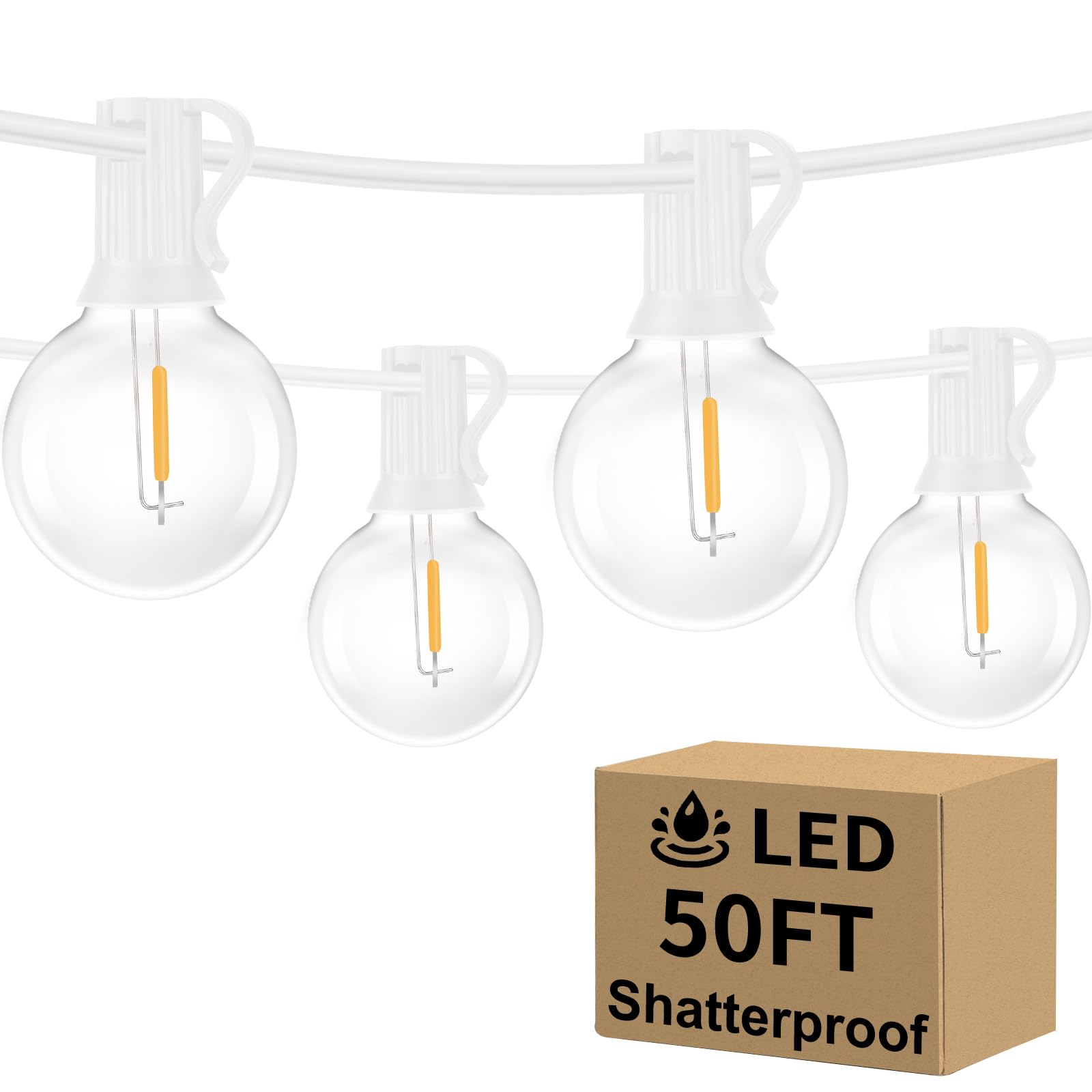 Bosceos G40 LED Globe String Lights, 50FT, Dimmable, Shatterproof, Waterproof, 25+2 Bulbs, White Wire, Model GYPC-O25LA
