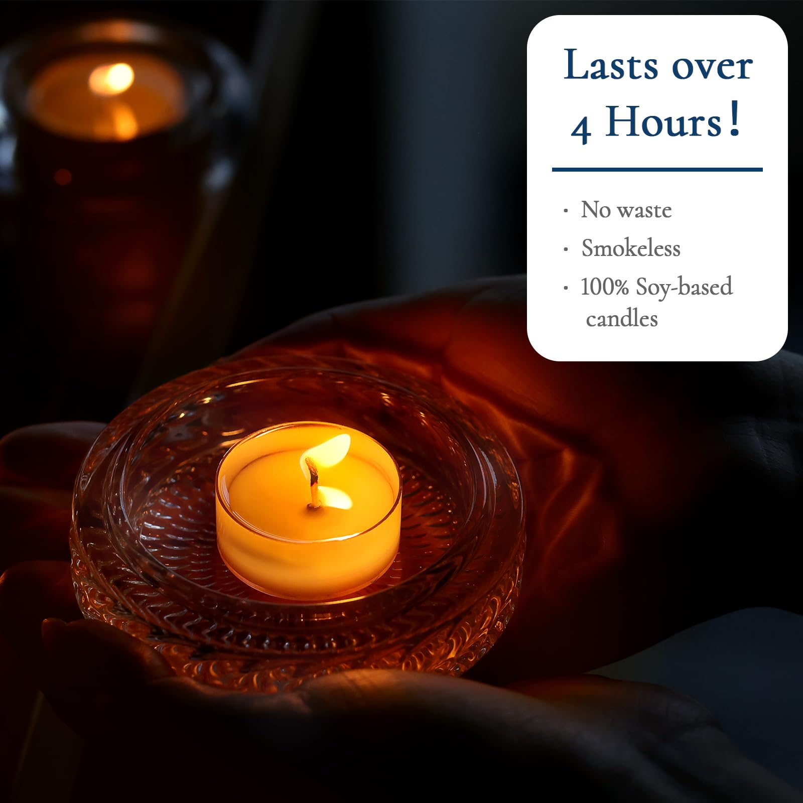 Devi Soy Wax Tea Lights Candles 100 Pack Paraffin-Free, Soy Tealight Candles Bulk-4 Hours Long Burning, Unscented White Small Tea Candles-Burn Evenly, Candles For Woman, Wedding Baby Shower Favors