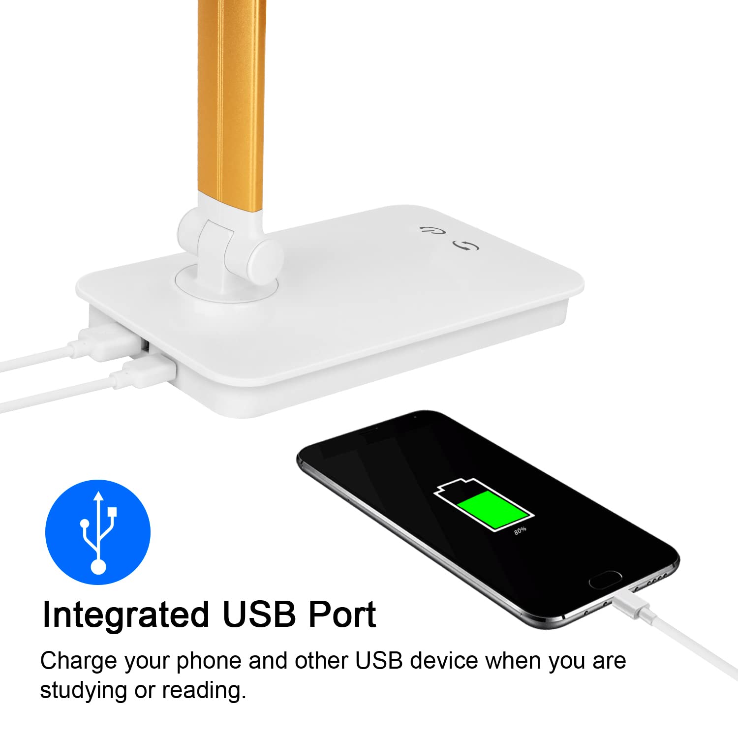 LED Desk Lamp with USB Charging Port Dimmable Eye Caring Table Lamp for Home Office, Touch Control with 5 Lighting Modes 3 Level