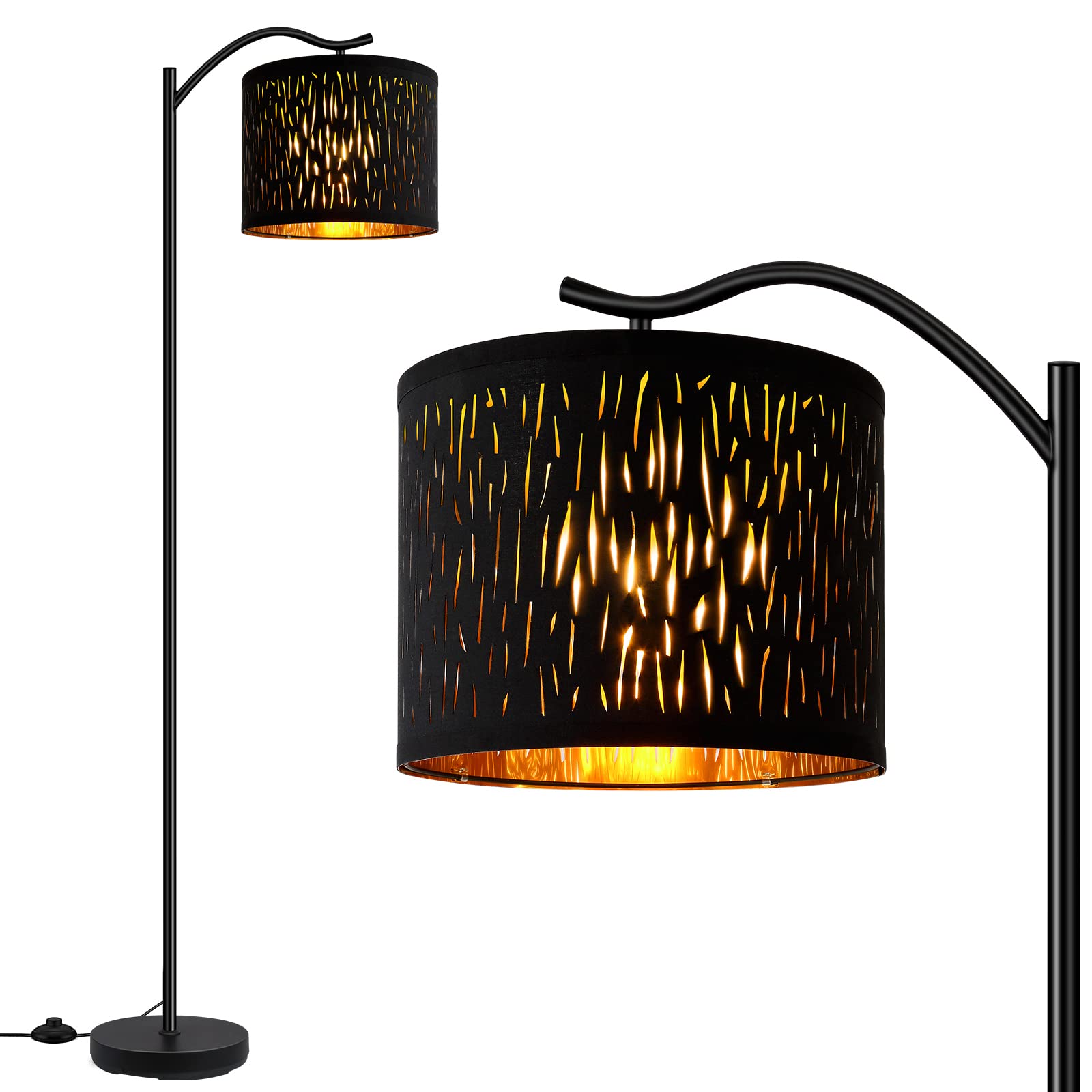 BoostArea Tree Texture Shade Floor Lamp - 8W LED Arched Standing Lamp with Linen Shade, Mid Century Design for Living Room, Bedr