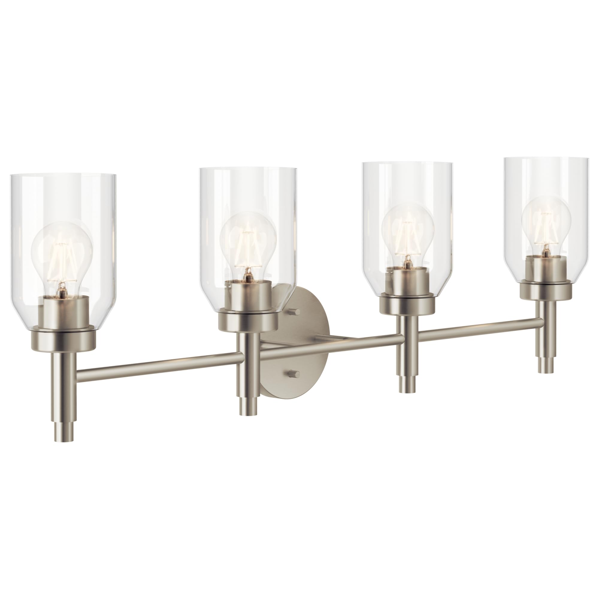 Kichler Madden 4-Light Bathroom Vanity Light Fixture with Clear Glass in Brushed Nickel, Modern Wall Mount for Single or Double 