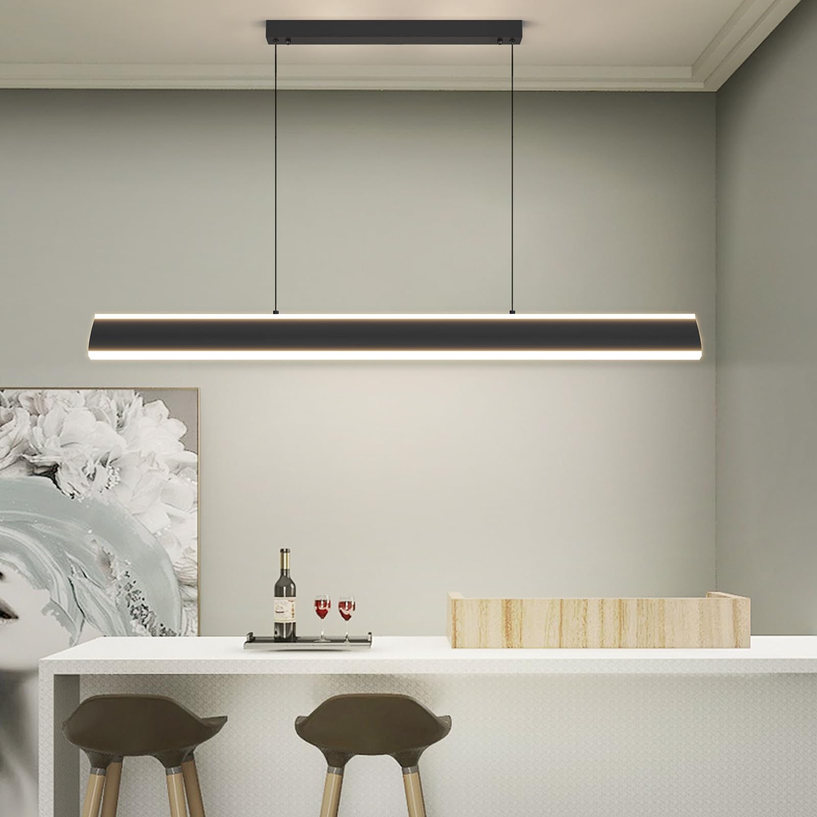 Modern Chandelier Light, 47In Led Pendant Light With Remote Control 3000K-6500K Adjustable Color Temperature,Aluminum Island Lighting Lamp For Dining Room, Living Room