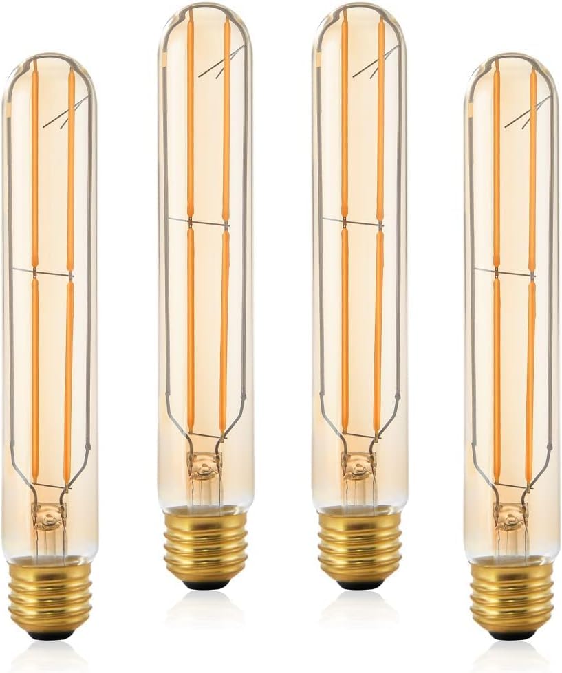 VCTC Lighting Dimmable T10 Amber Vintage Edison Bulb, Glass, 2200K, 7.3in, E26 Base, 4-Pack