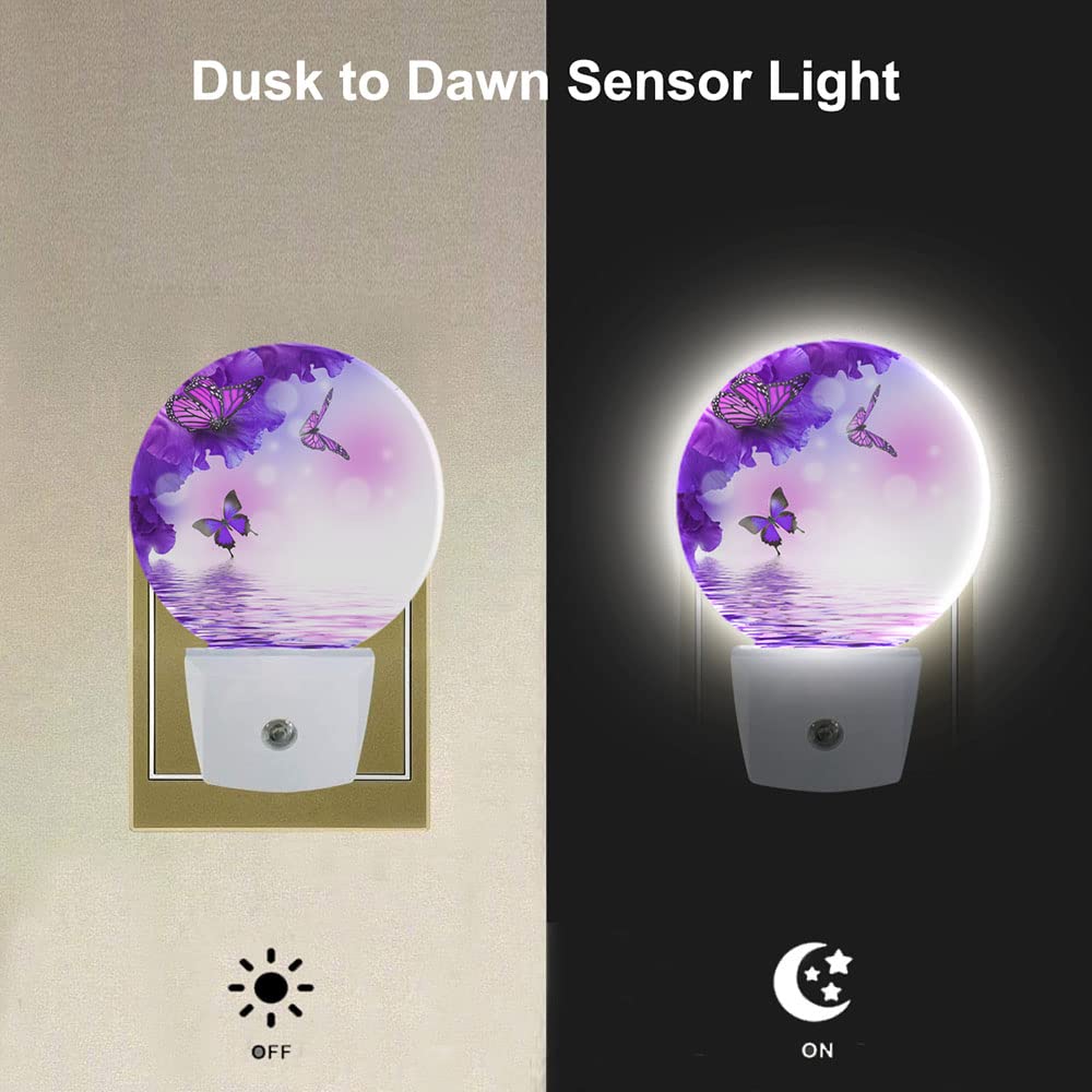 Ekobla Flower Butterfly Night Light - Purple Led Wall Plug-In Nightlights With Auto Sensor  Dusk To Dawn Lighting For Bedroom & Nursery (0.5W Sleep-Friendly Glow)