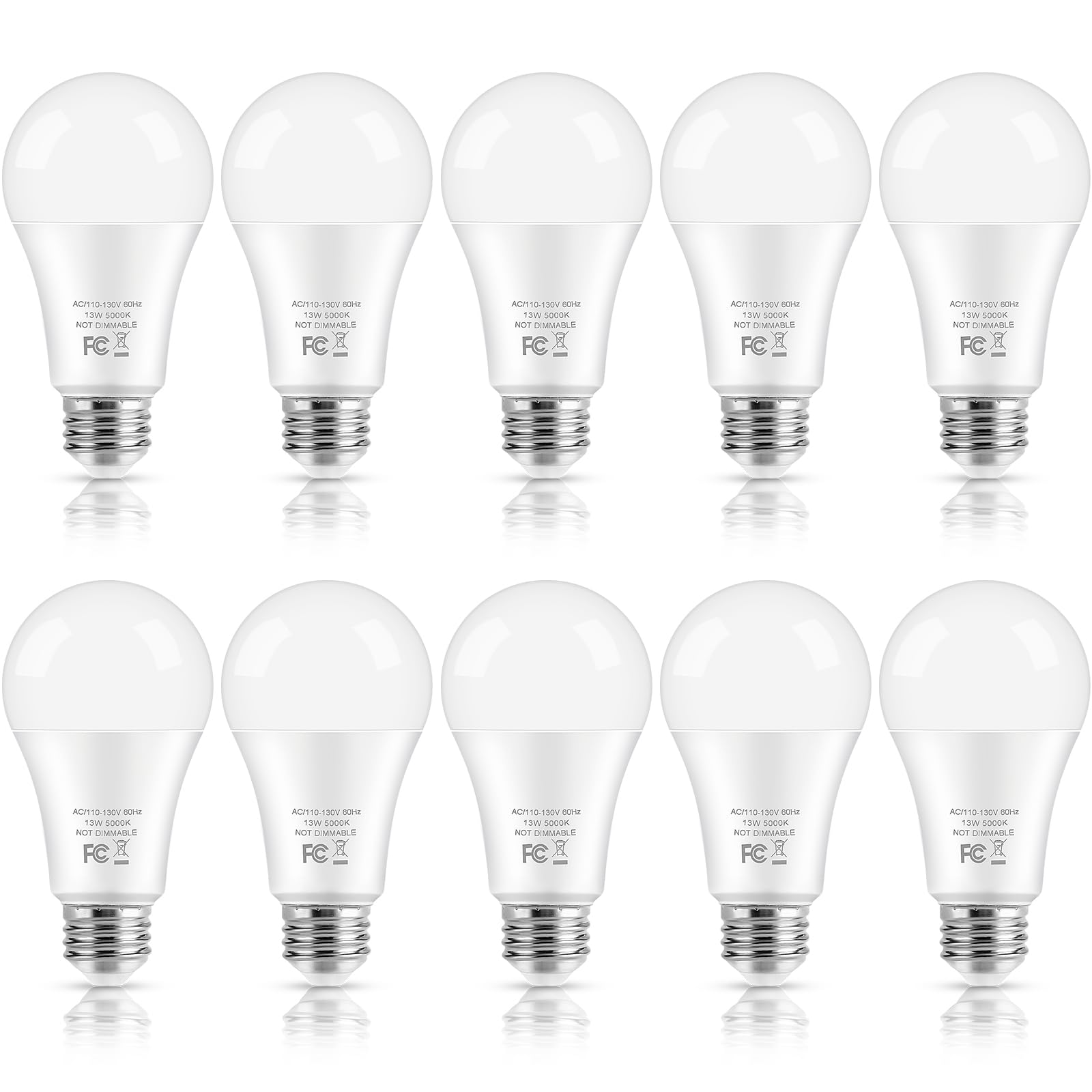 LED Light Bulbs, 100 Watt Equivalent A19 LED Bulbs, 13W 5000K Daylight White 1500 Lumens Non-Dimmable Bright E26 Edison Medium Screw Bulbs for Home Bedroom Kitchen Living Room Office Lamp, 10-Pack