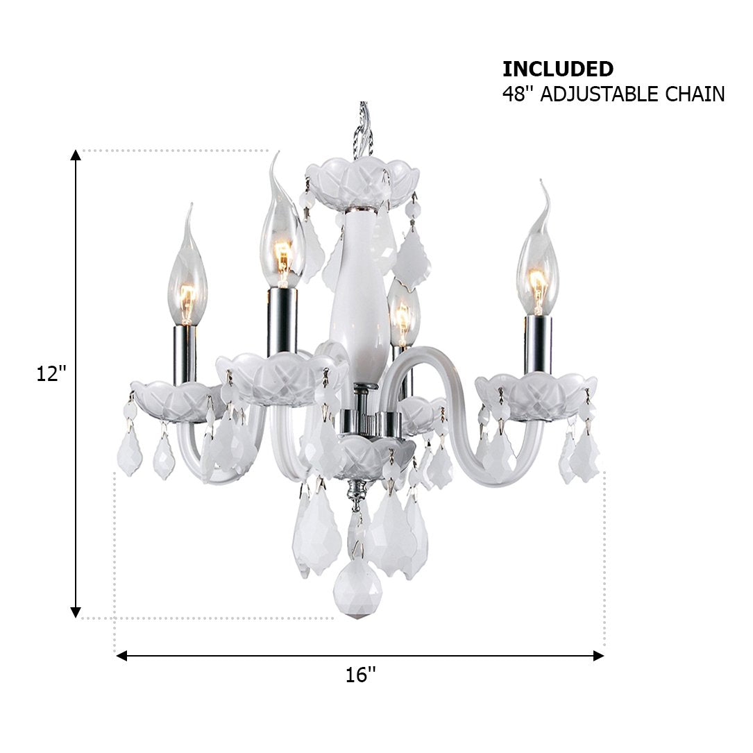 Worldwide Lighting 4 Light Crystal Chandelier Chrome Finish With Premium Grade White Colored Crystal Chandelier 16" D X 12" H-Clarion Collection