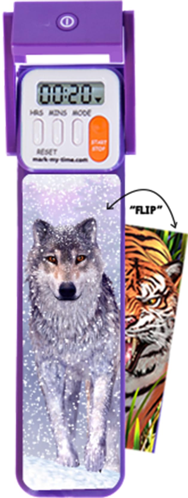 Mark-My-Time Digital Bookmark & LED Book Light - Snow Wolf/Tiger Design, Timer & Cool Reading Incentive for Kids, Perfect Christmas Gift